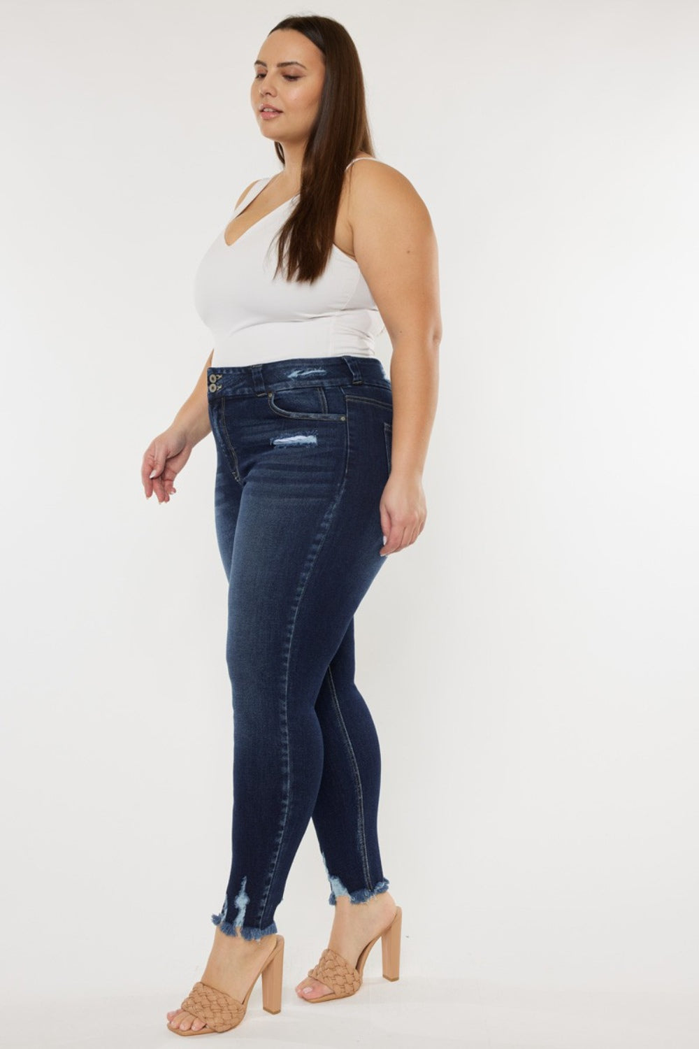 Blue Zone Planet | Kancan Full Size Cat's Whiskers Raw Hem High Waist Jeans-BOTTOMS SIZES SMALL MEDIUM LARGE-[Adult]-[Female]-2022 Online Blue Zone Planet