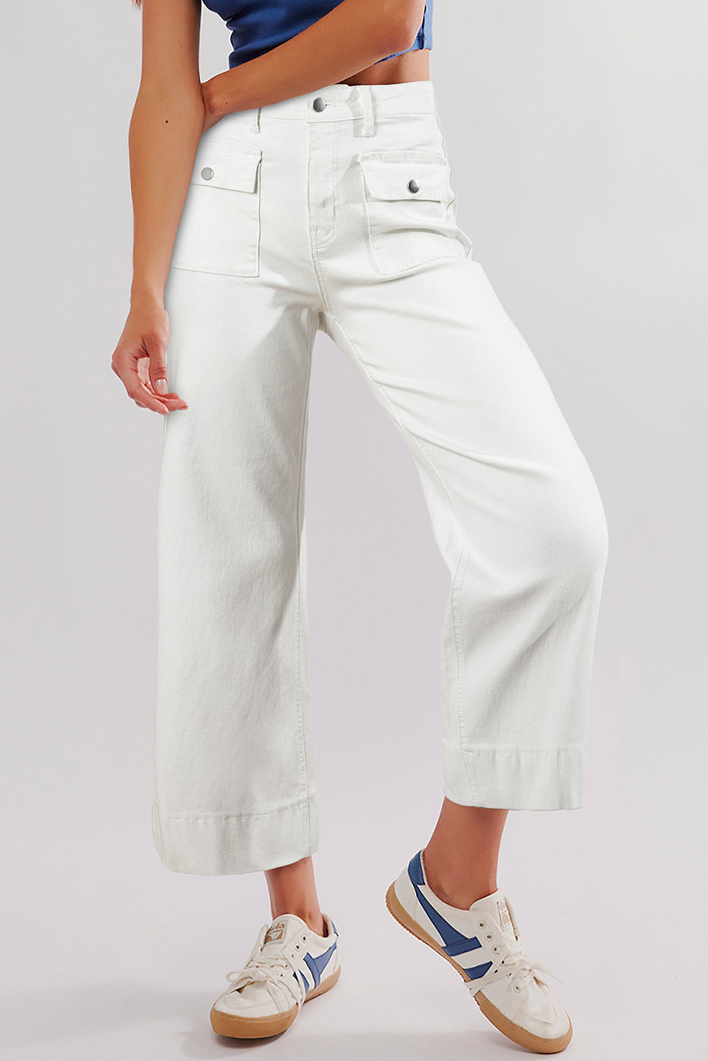 Brown Flap Pockets Front Straight Cropped Jeans-Bottoms/Jeans-[Adult]-[Female]-White-4-2022 Online Blue Zone Planet