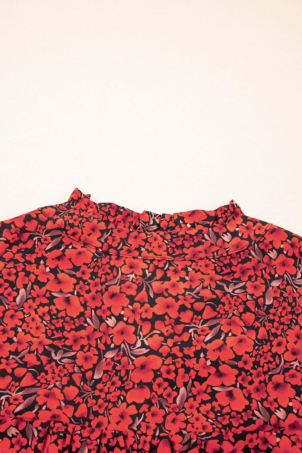 Fiery Red Rose Floral Print Ruffle Sleeve Plus Size Shift Top-Plus Size/Plus Size Tops/Plus Size Blouses & Shirts-[Adult]-[Female]-2022 Online Blue Zone Planet