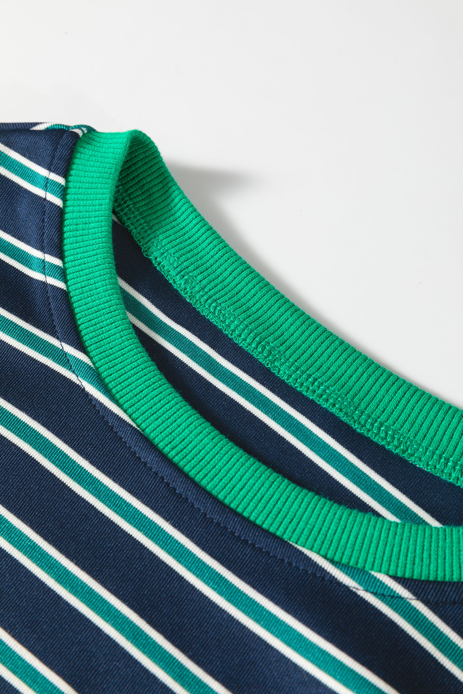 Green Stripe Ribbed Color Block Patchwork Crew Neck Patch Pocket Long Sleeve Top-Tops/Long Sleeve Tops-[Adult]-[Female]-2022 Online Blue Zone Planet