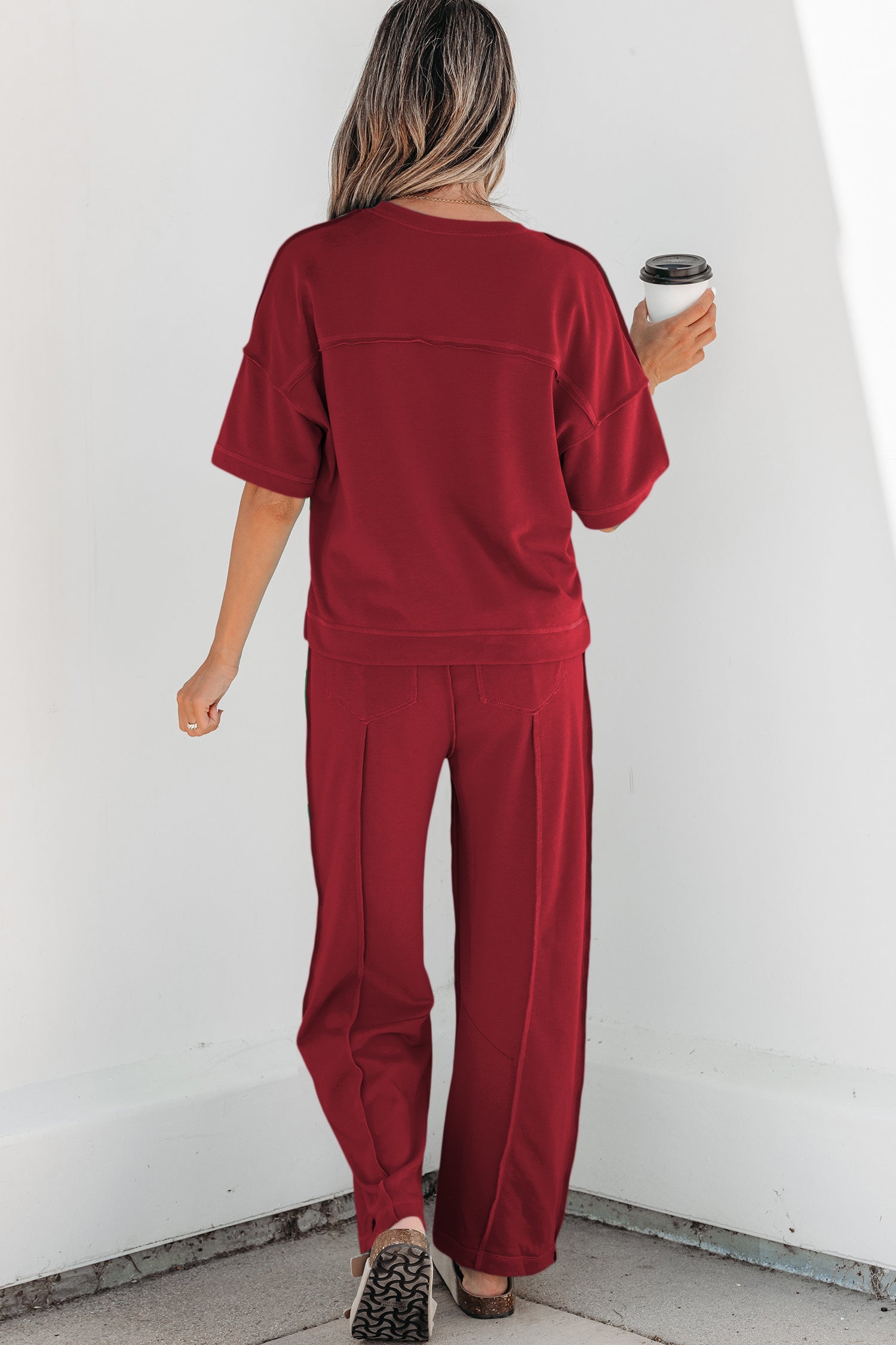Racing Red Drop Shoulder Boxy Tee and Barrel Pants Set-Two Piece Sets/Pant Sets-[Adult]-[Female]-2022 Online Blue Zone Planet