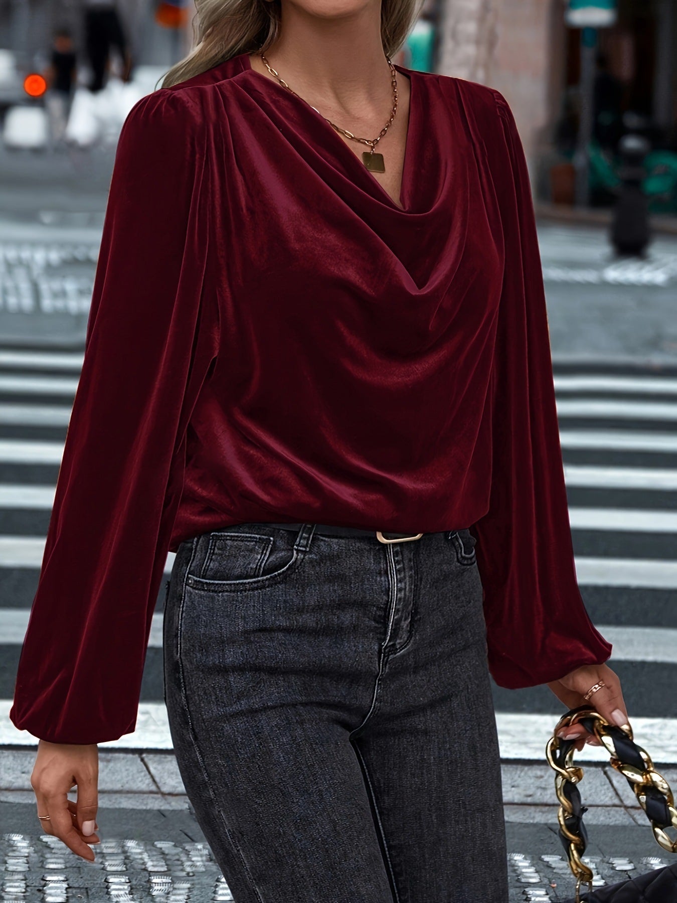 Cowl Neck Long Sleeve Blouse-TOPS / DRESSES-[Adult]-[Female]-2022 Online Blue Zone Planet