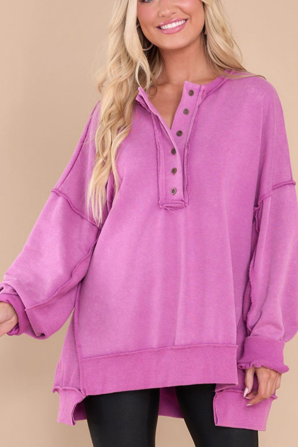 Exposed Seam Long Sleeve Sweatshirt-TOPS / DRESSES-[Adult]-[Female]-Fuchsia Pink-S-2022 Online Blue Zone Planet