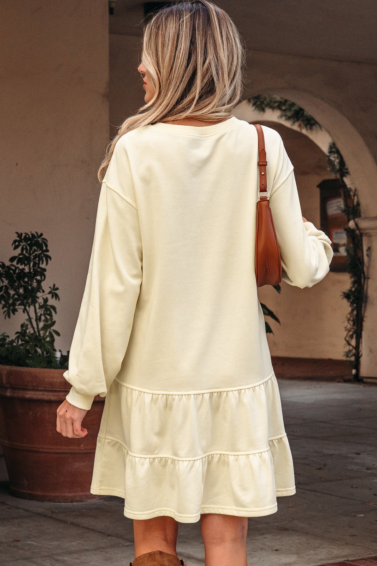 beige ruffle dresses Bardot Anyssa Ruffle Mini Dress Soft Beige