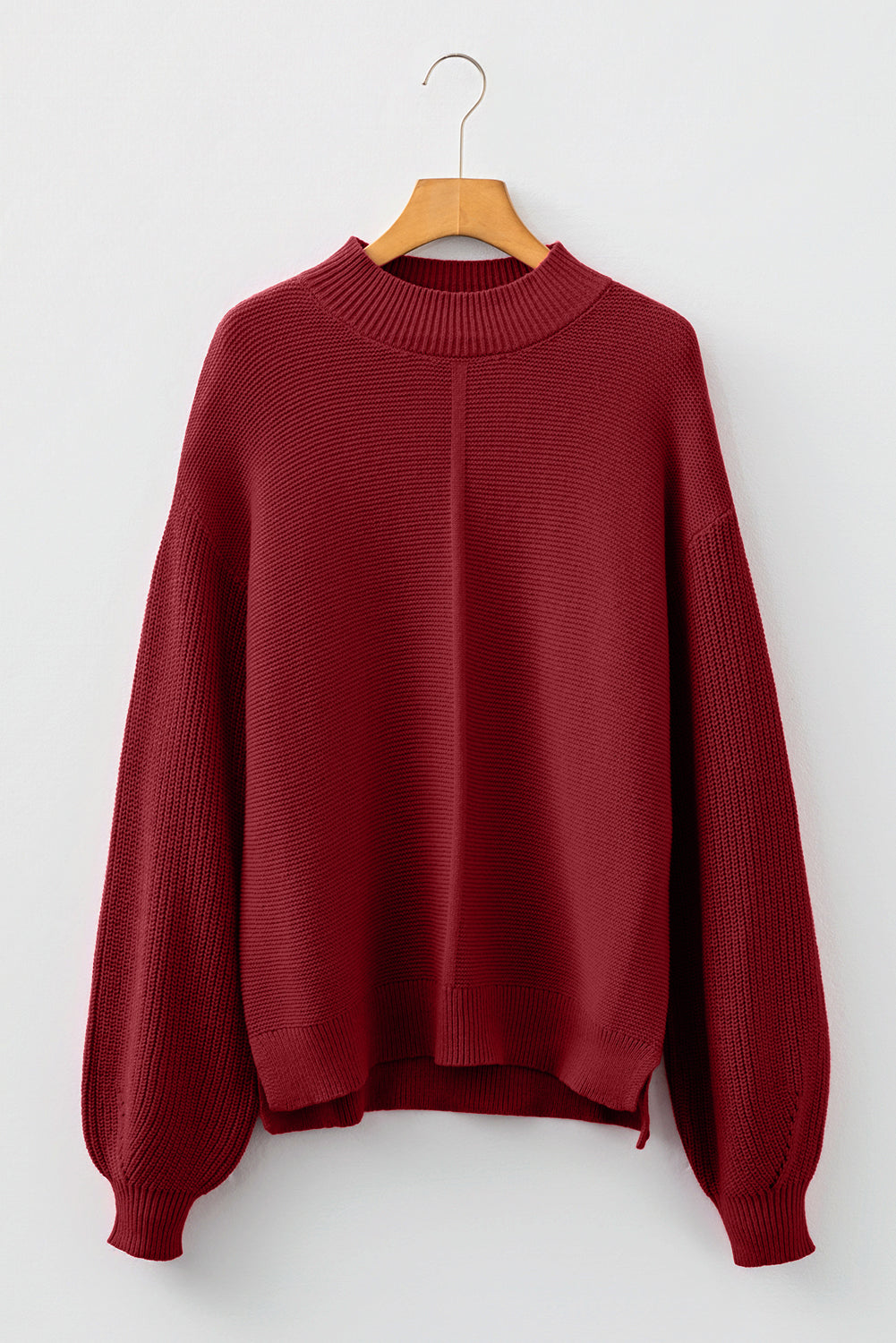 Red Dahlia Solid Color Front Seam Drop Shoulder Loose Sweater-TOPS / DRESSES-[Adult]-[Female]-2022 Online Blue Zone Planet