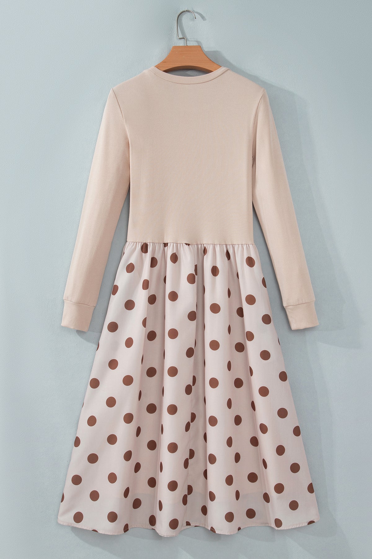 Beige Polka Dot Midi Long Sleeve Dress-TOPS / DRESSES-[Adult]-[Female]-2022 Online Blue Zone Planet