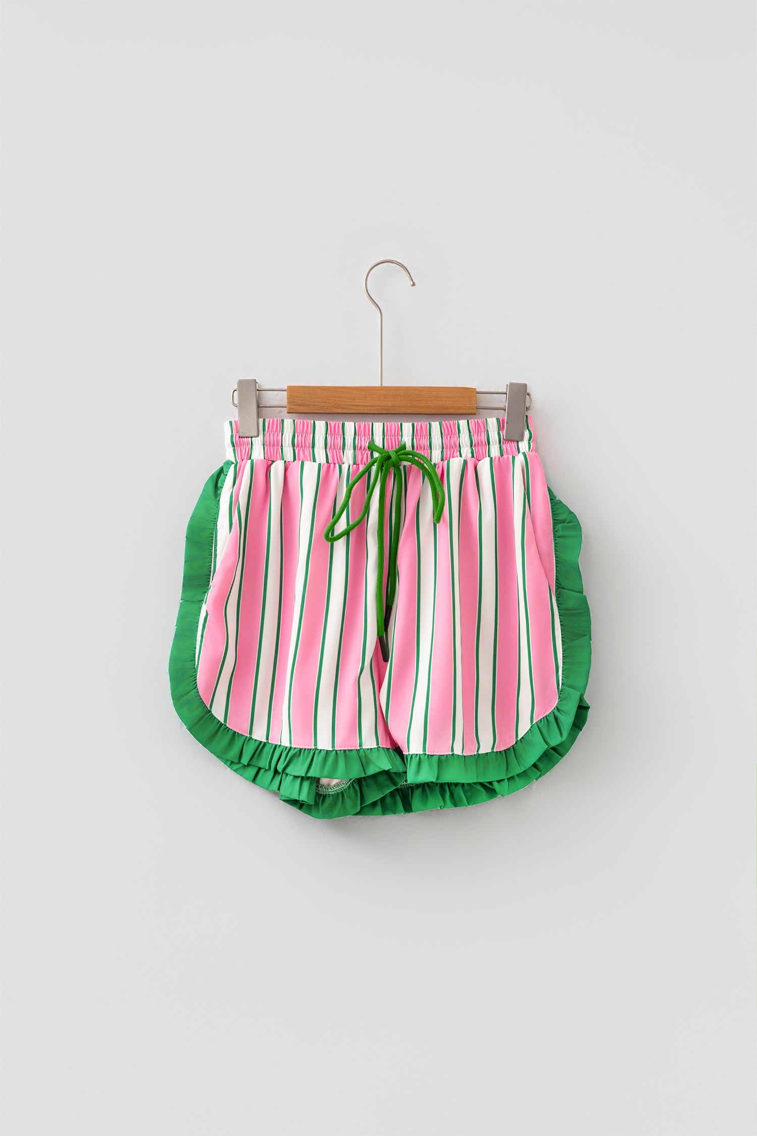 Pink Stripe Contrast Ruffle Trim Shorts-Bottoms/Casual Shorts-[Adult]-[Female]-2022 Online Blue Zone Planet