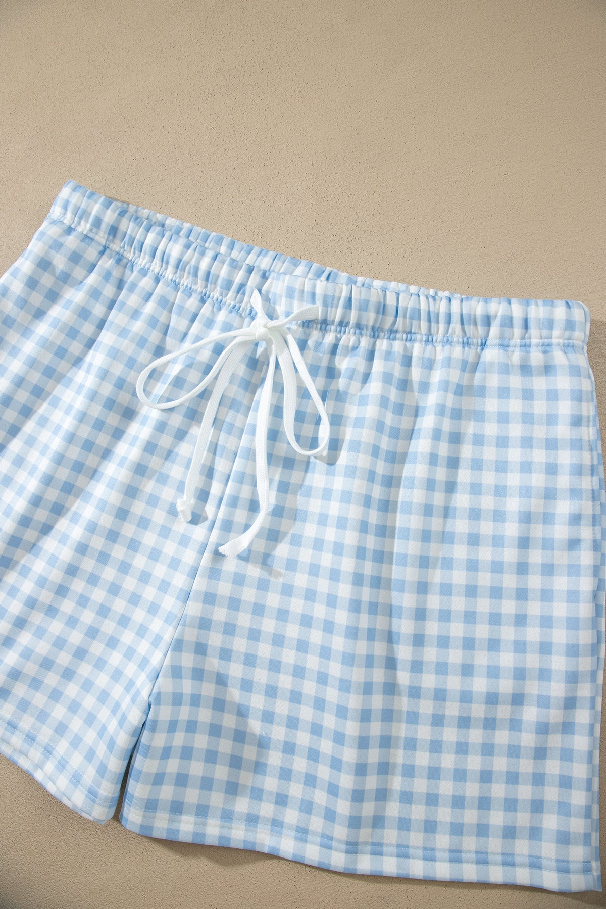 Sky Blue Gingham Loose Pullover Top Drawstring Shorts Plus Size Set-Plus Size/Plus Size Loungewear-[Adult]-[Female]-2022 Online Blue Zone Planet