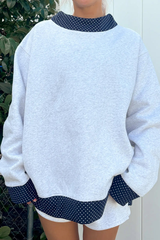 Gray Polka Dot Contrast Trim Sweatshirt-Tops/Sweatshirts & Hoodies-[Adult]-[Female]-Gray-S-2022 Online Blue Zone Planet
