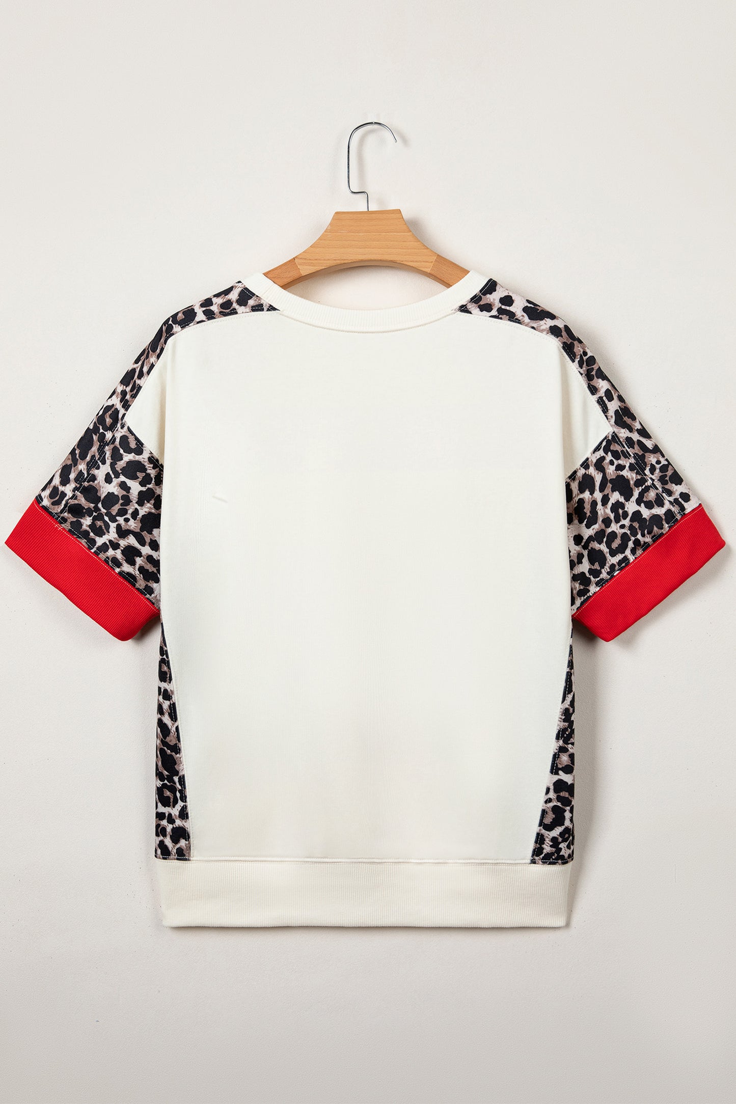 Beige Leopard Block Patchwork Uneven Hem Short Sleeve Top-Tops/Tops & Tees-[Adult]-[Female]-2022 Online Blue Zone Planet