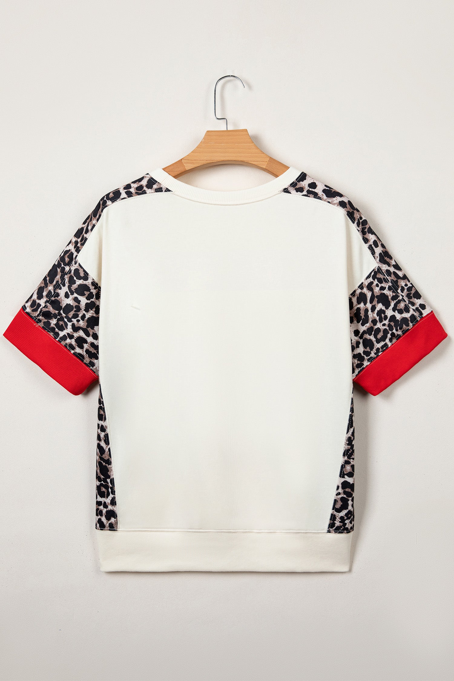 Beige Leopard Block Patchwork Uneven Hem Short Sleeve Top-Tops/Tops & Tees-[Adult]-[Female]-2022 Online Blue Zone Planet