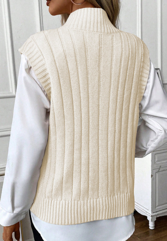 Cable Knit Turtleneck Sweater Vest-TOPS / DRESSES-[Adult]-[Female]-2022 Online Blue Zone Planet