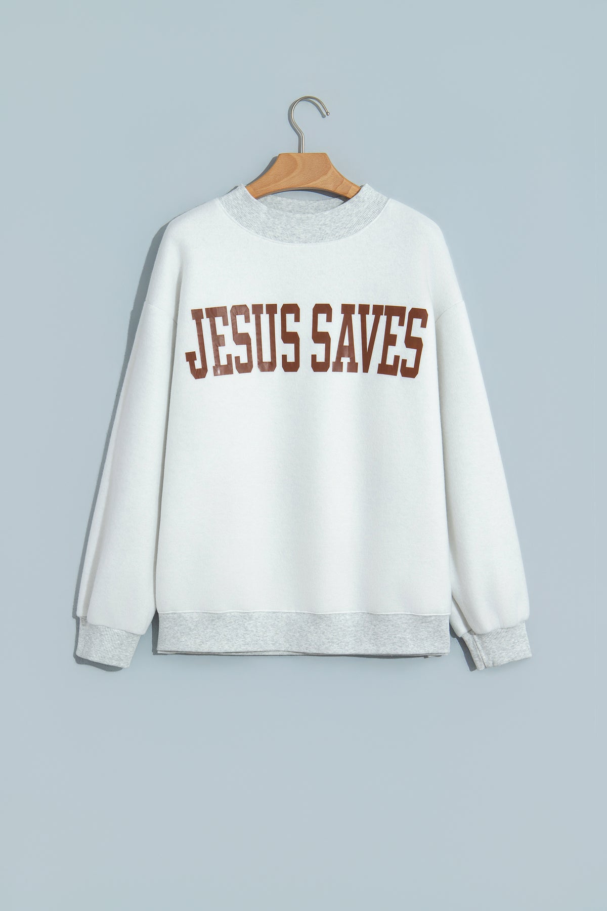 Light Grey Reversible Christian Faith Print Mock Neck Pullover Sweatshirt-Tops/Sweatshirts & Hoodies-[Adult]-[Female]-2022 Online Blue Zone Planet