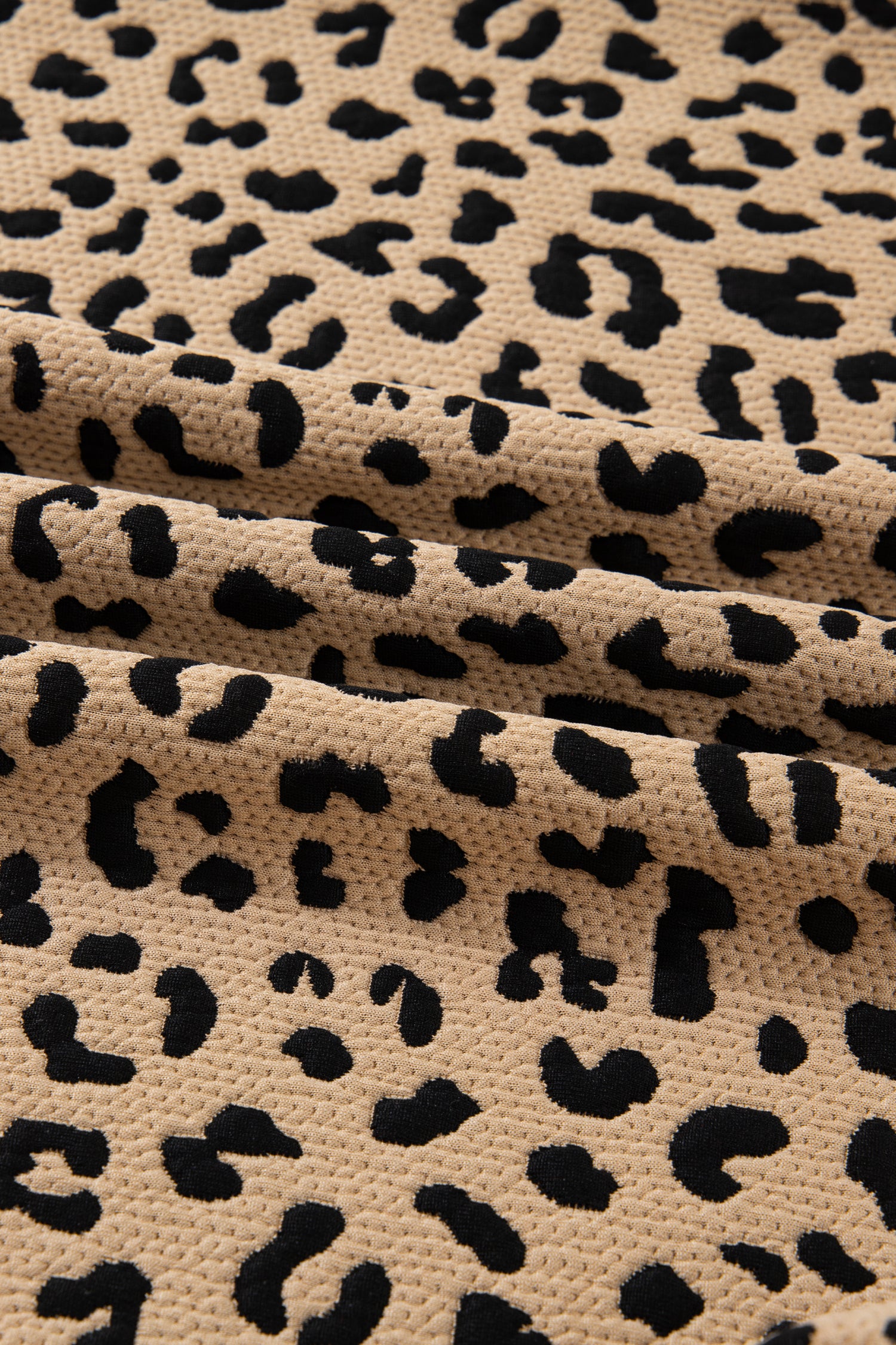 Parchment Leopard Polo Collar V Neck Pullover Top-Tops/Long Sleeve Tops-[Adult]-[Female]-2022 Online Blue Zone Planet