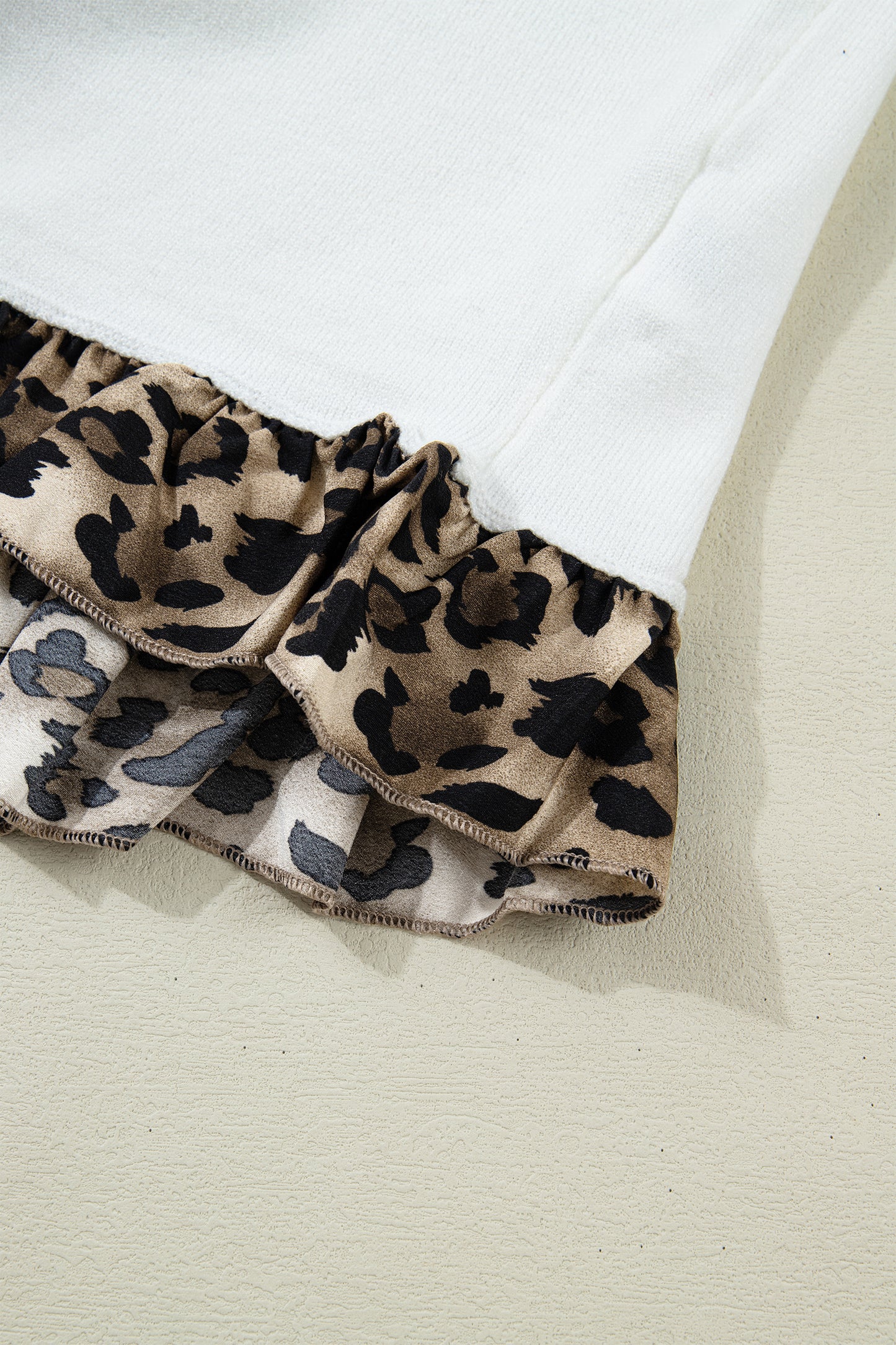 White Knitted Leopard Ruffle Patchwork Button Down Cropped Cardigan-Sweaters & Cardigans/Cardigans-[Adult]-[Female]-2022 Online Blue Zone Planet