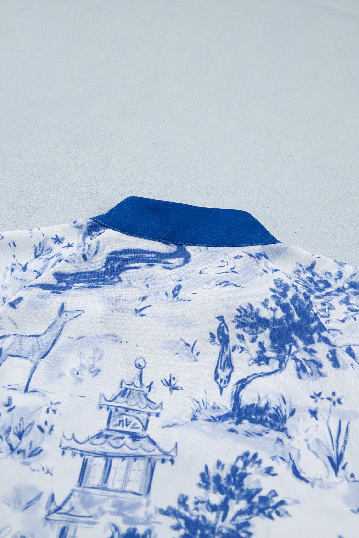 Blue Wild Animal Paradise Contrast V Neck Raglan Sleeve Blouse-Tops/Blouses & Shirts-[Adult]-[Female]-2022 Online Blue Zone Planet