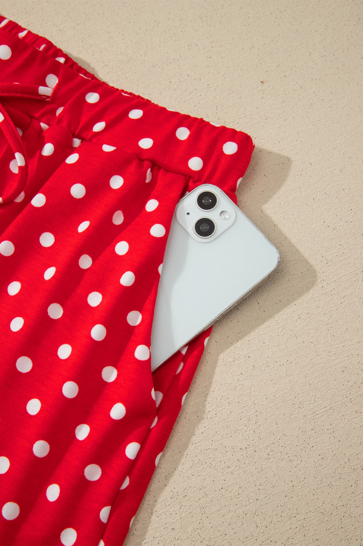 Fiery Red Polka Dot Drawstring Casual Mini Skort-Bottoms/Skirts & Petticoat-[Adult]-[Female]-2022 Online Blue Zone Planet