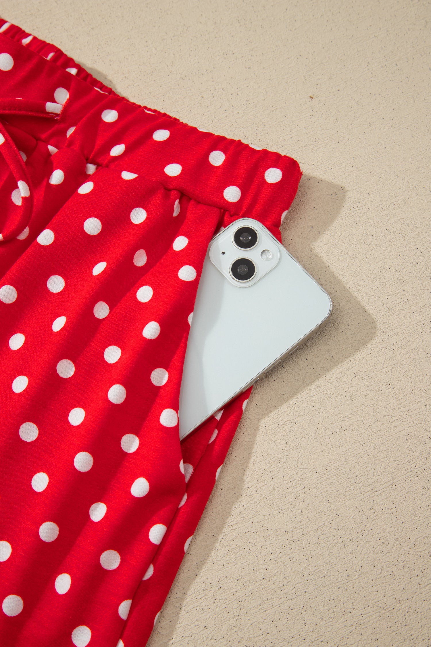 Fiery Red Polka Dot Drawstring Casual Mini Skort-Bottoms/Skirts & Petticoat-[Adult]-[Female]-2022 Online Blue Zone Planet