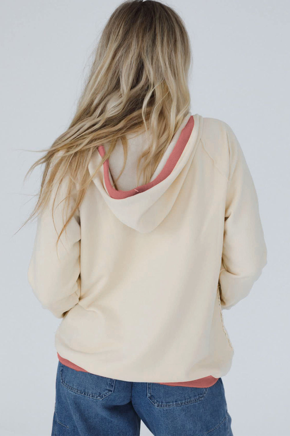 White Contrast Trim Crochet Knit Patchwork Exposed Seam Hoodie-Tops/Sweatshirts & Hoodies-[Adult]-[Female]-2022 Online Blue Zone Planet