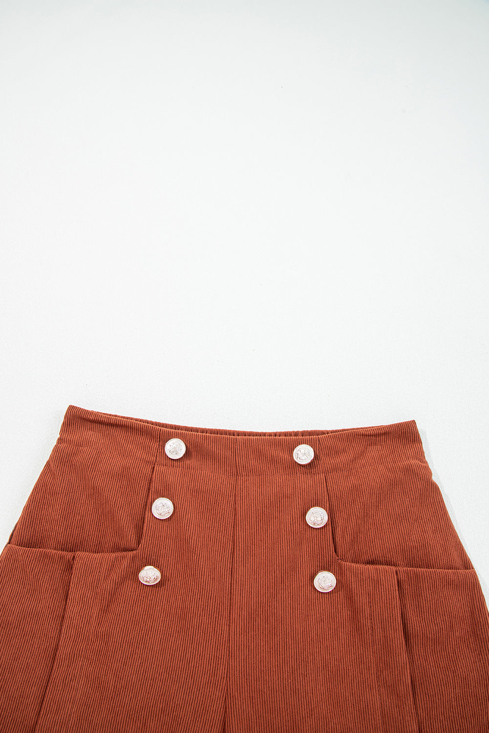 Clay Button Decor Scalloped Edge High Waist Corduroy Shorts-Bottoms/Casual Shorts-[Adult]-[Female]-2022 Online Blue Zone Planet