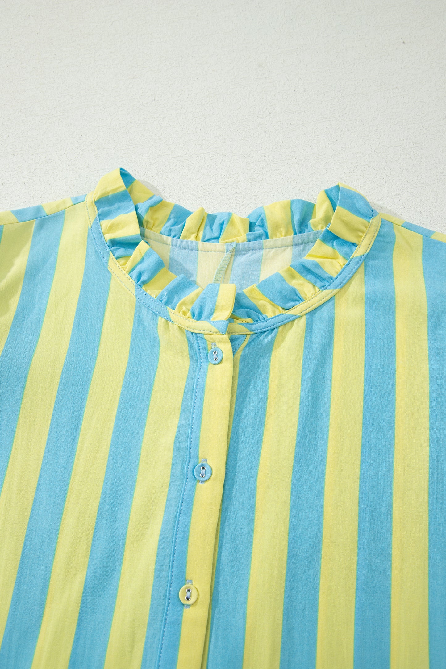 Red Stripe Half Button Puff Sleeve Loose Mini Dress