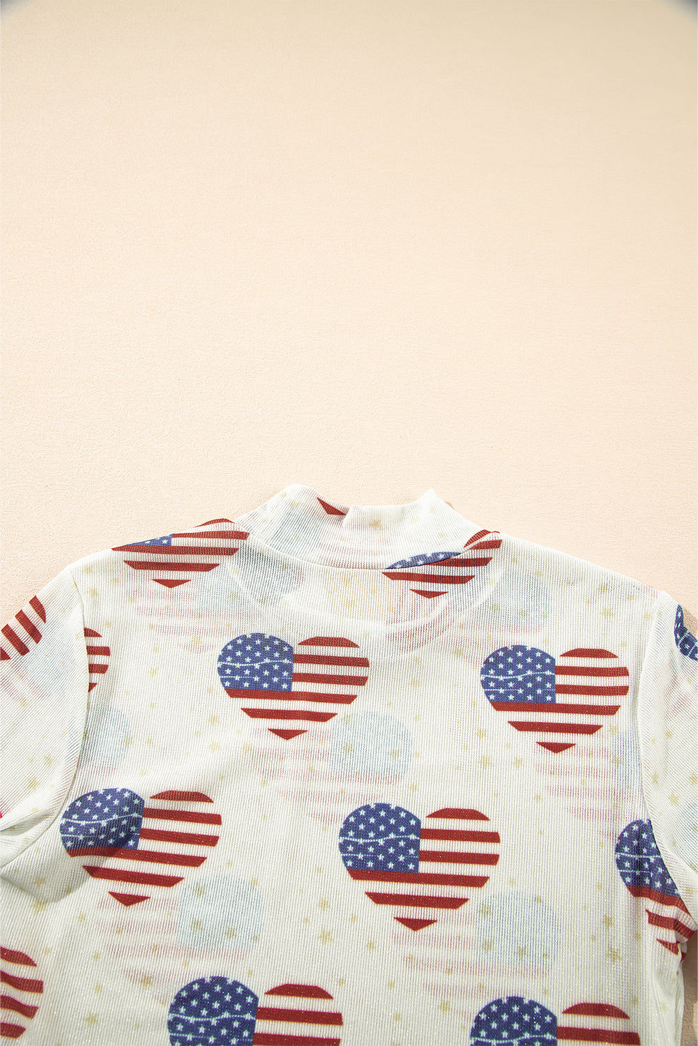 White Americana Glitter Mesh Long Sleeve Bodysuit-Tops/Bodysuits-[Adult]-[Female]-2022 Online Blue Zone Planet