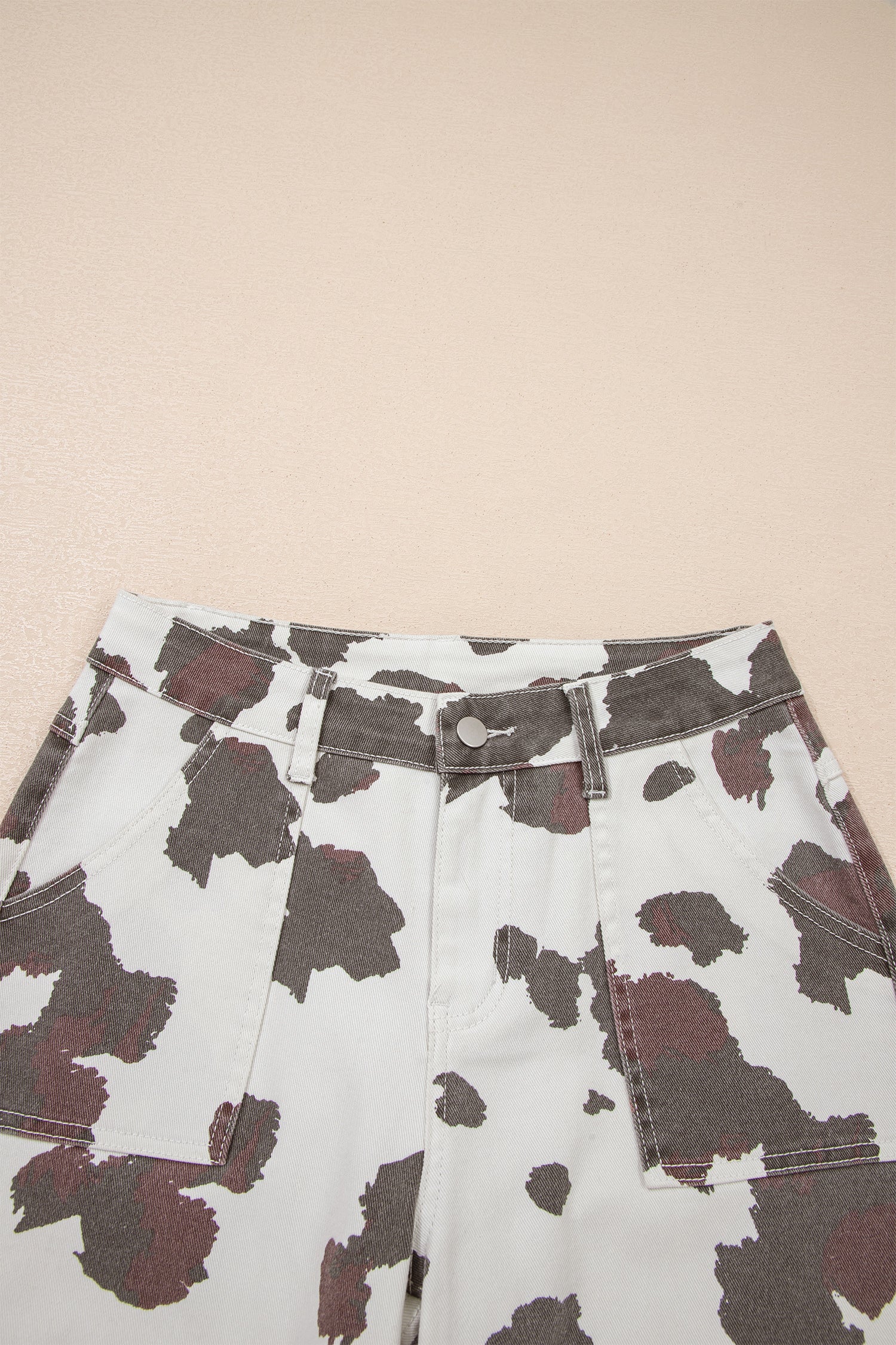 Brown Cow Spots Printed Multi Pocketed Jeans-Bottoms/Jeans-[Adult]-[Female]-2022 Online Blue Zone Planet
