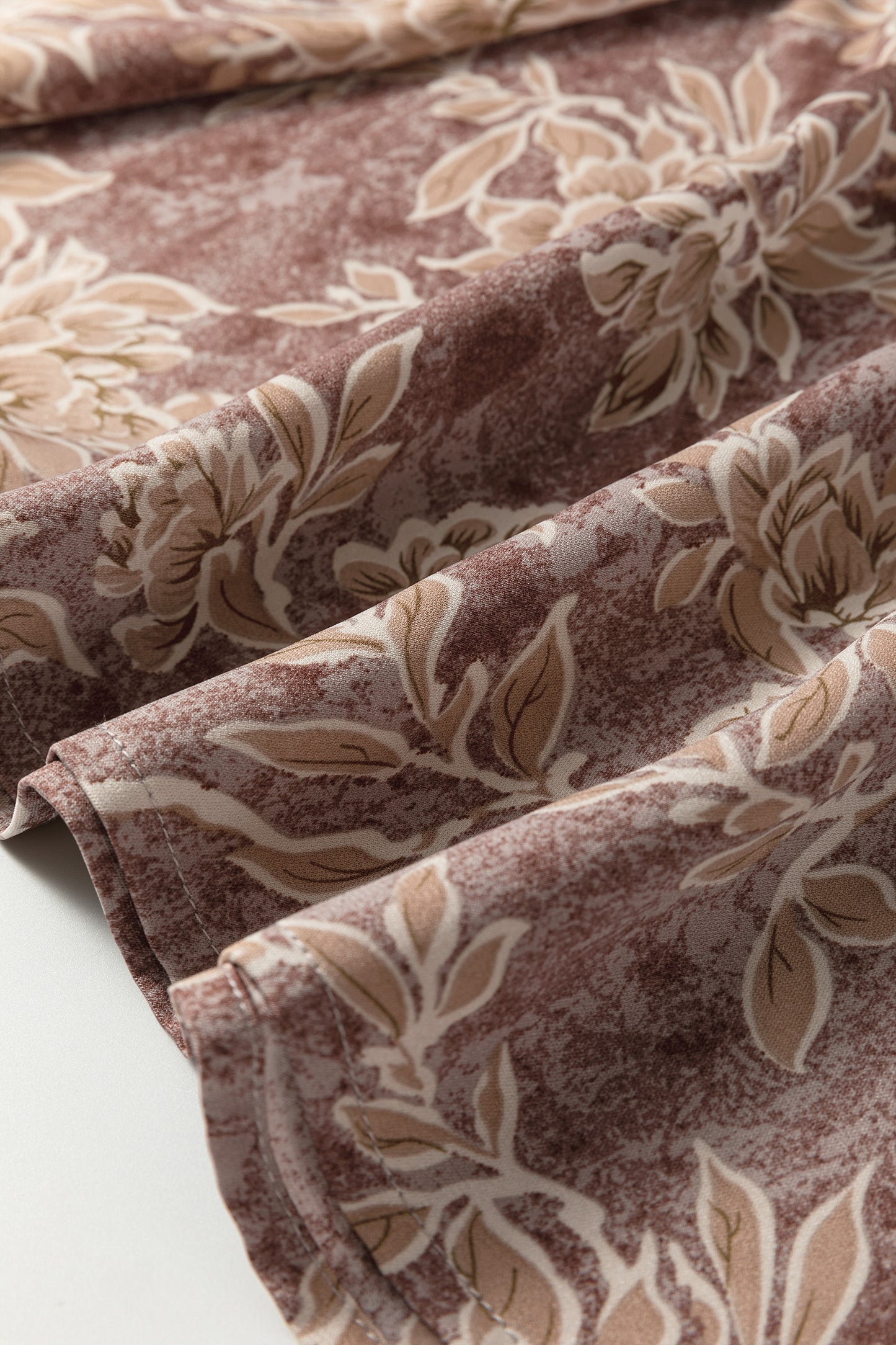 Brown Floral Print Smocked High Waist Long Sleeve Maxi Dress-TOPS / DRESSES-[Adult]-[Female]-2022 Online Blue Zone Planet