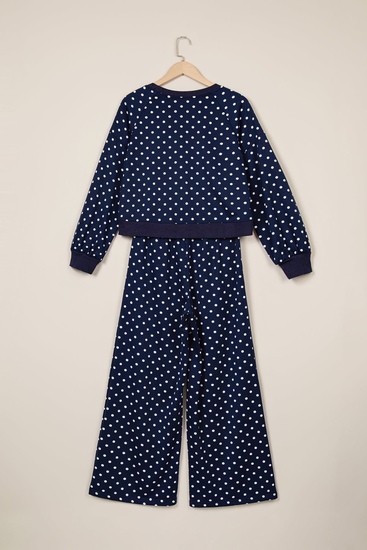 Brown Polka Dot Drawstring Wide Leg Long Sleeve Top Pant Set-Two Piece Sets/Pant Sets-[Adult]-[Female]-2022 Online Blue Zone Planet