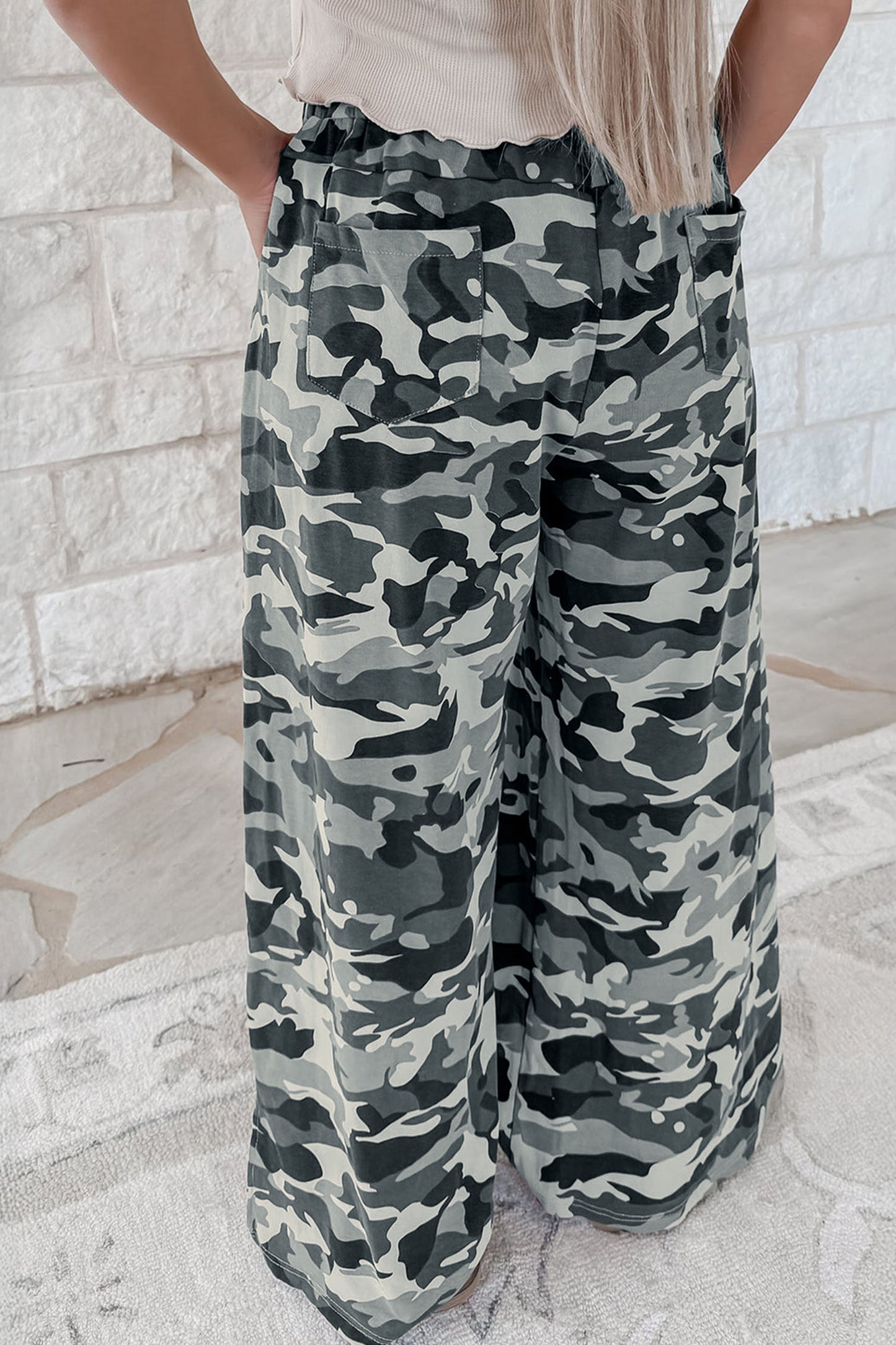 Green Camouflage Print Drawstring Casual Pants-Bottoms/Pants & Culotte-[Adult]-[Female]-2022 Online Blue Zone Planet