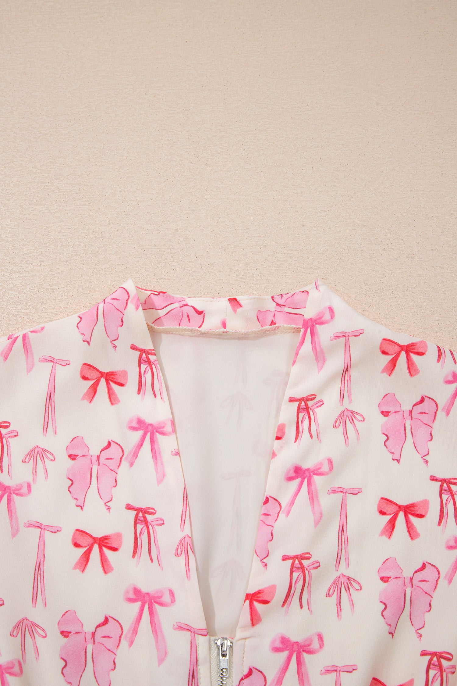 Pink Full Zip Cinched Waist Sleeveless Bow Mini Dress-TOPS / DRESSES-[Adult]-[Female]-2022 Online Blue Zone Planet