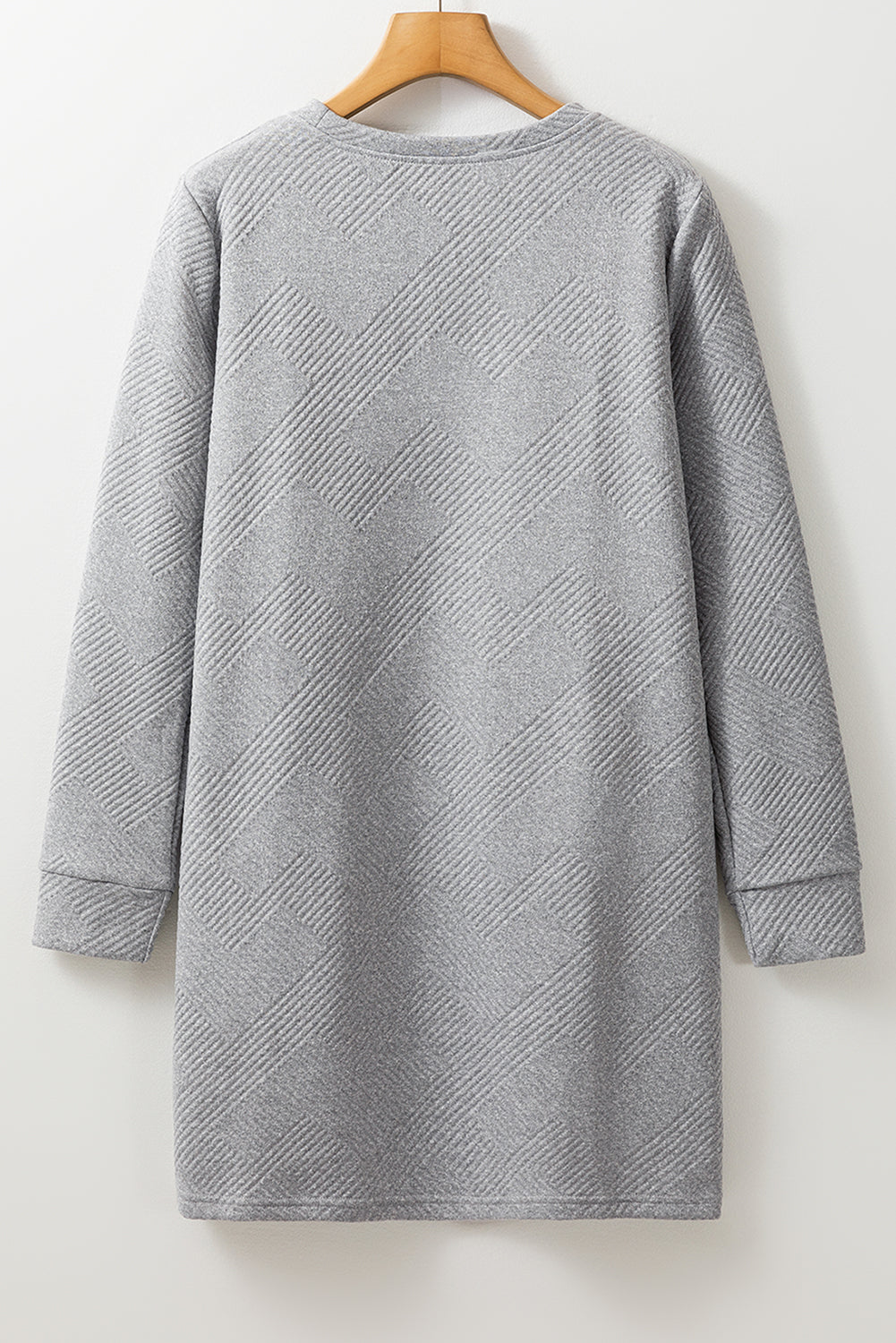 Blue Zone Planet | Gray Solid Color Textured Long Sleeve Shift Dress-TOPS / DRESSES-[Adult]-[Female]-2022 Online Blue Zone Planet