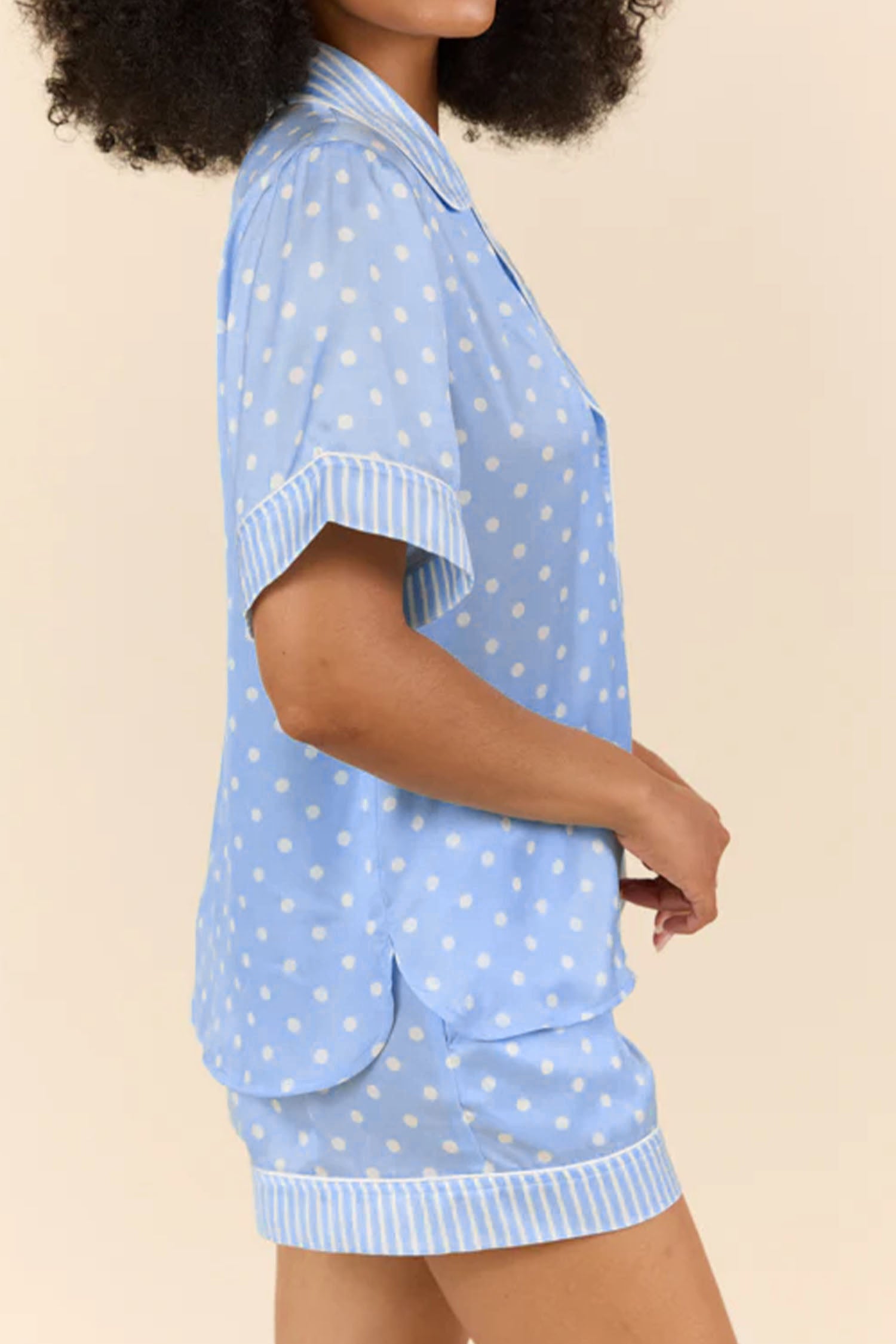 Sky Blue Dotted Print Soft Short Pajama Set-Loungewear & Sleepwear/Sleepwear-[Adult]-[Female]-2022 Online Blue Zone Planet