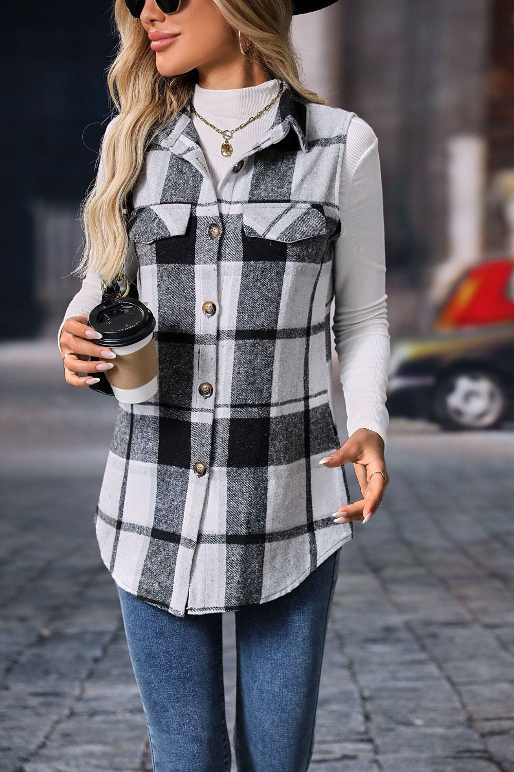 Blue Zone Planet | Plaid Button Up Vest Coat-TOPS / DRESSES-[Adult]-[Female]-2022 Online Blue Zone Planet