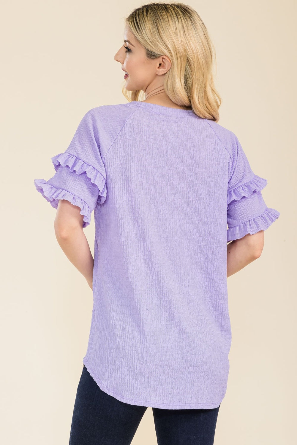 Celeste Full Size Ruffle Short Sleeve Texture Top-TOPS / DRESSES-[Adult]-[Female]-2022 Online Blue Zone Planet