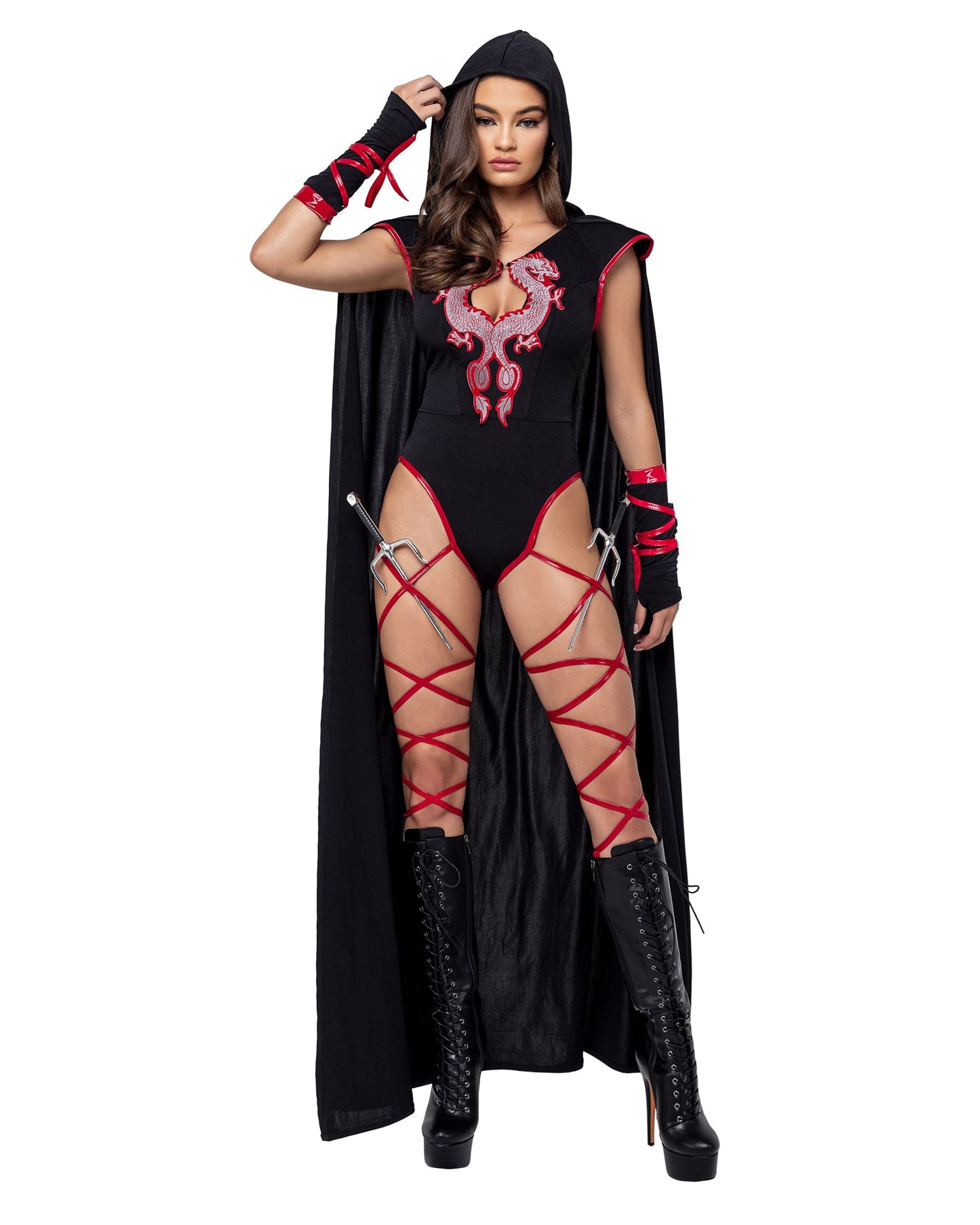 1 Piece Dragonfire Ninja Halloween Costume-Tops / Dresses-[Adult]-[Female]-Black/Red-S-2022 Online Blue Zone Planet