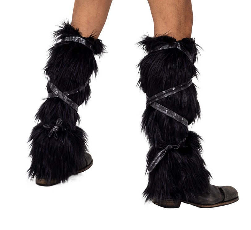 Pair of Black Faux Fur Leg Warmers Halloween Costume-[Adult]-[Female]-Black-O/S-2022 Online Blue Zone Planet