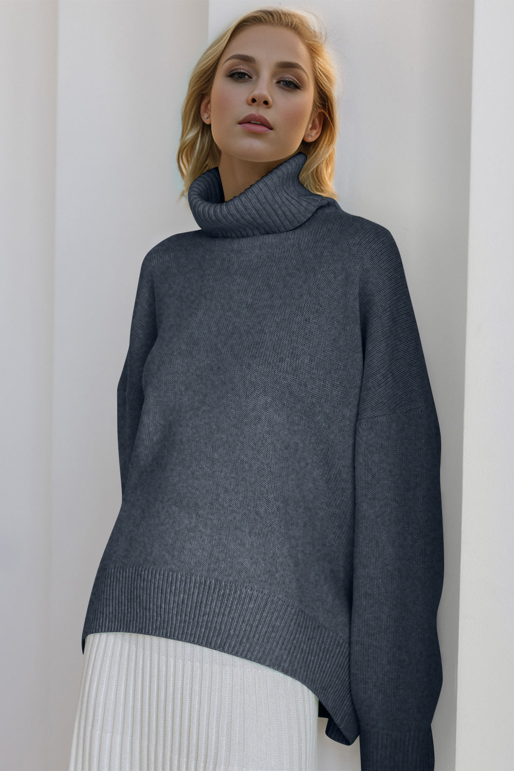 Basic Bae Turtleneck Dropped Shoulder Long Sleeve Sweater-TOPS / DRESSES-[Adult]-[Female]-2022 Online Blue Zone Planet