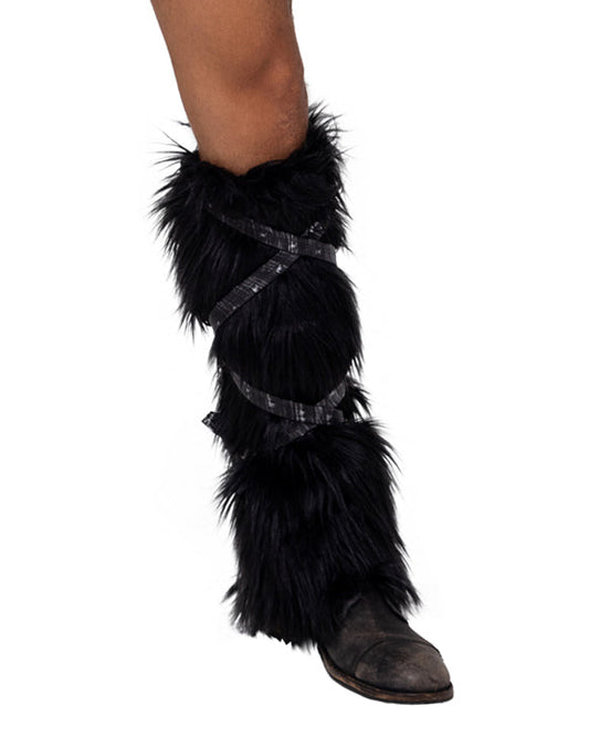 Pair of Black Faux Fur Leg Warmers Halloween Costume-[Adult]-[Female]-Black-O/S-2022 Online Blue Zone Planet