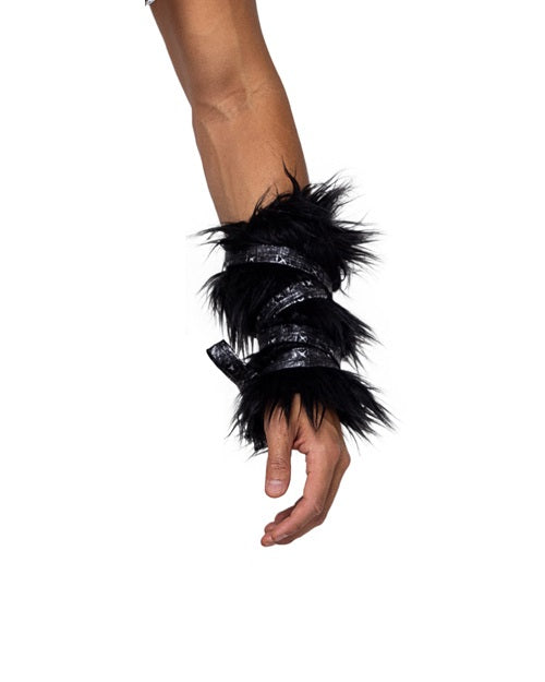 Pair of Black Faux Fur Cuffs Halloween Costume-[Adult]-[Female]-Black-O/S-2022 Online Blue Zone Planet