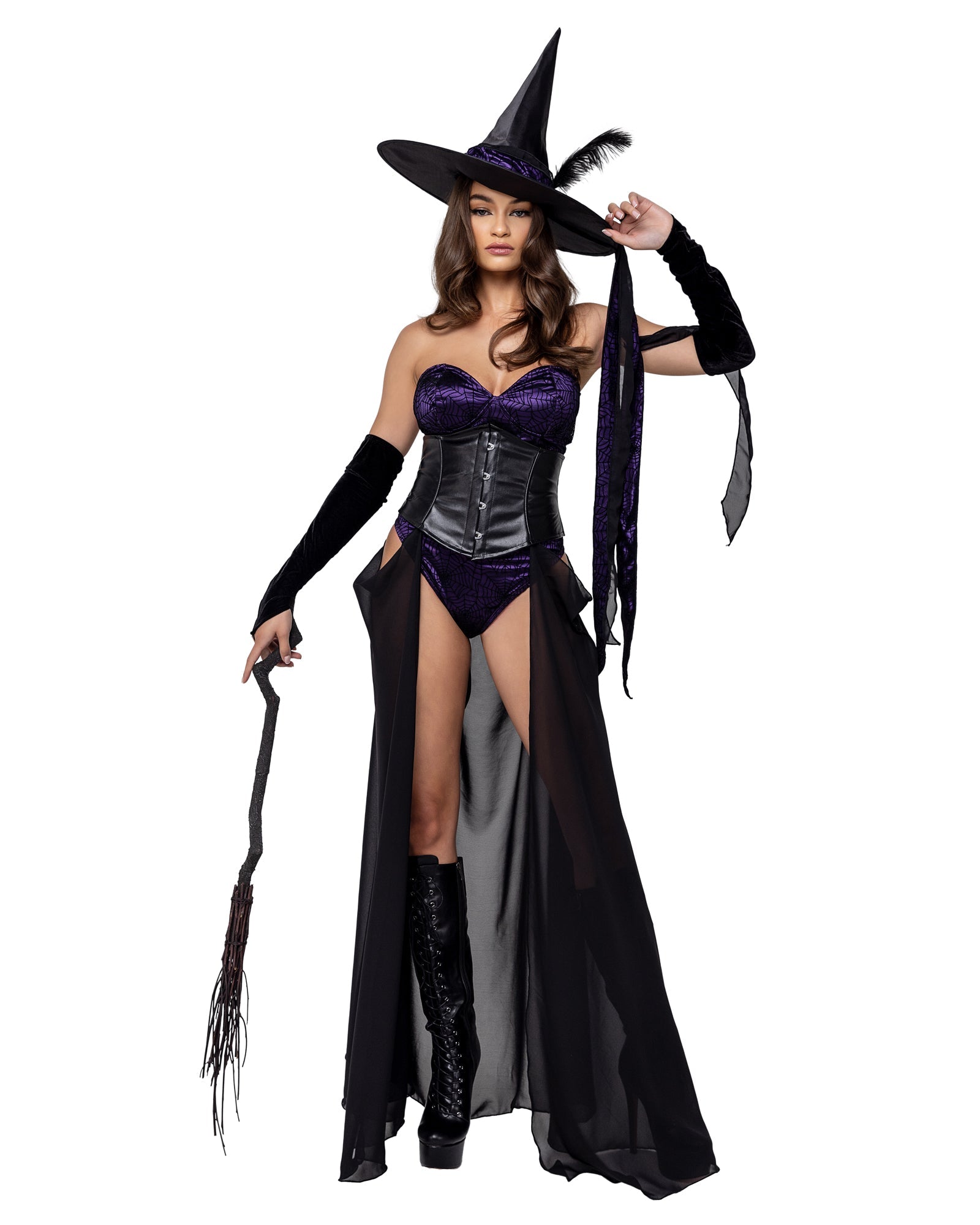 3 Piece Dark Spell Seductress Halloween Costume-[Adult]-[Female]-Black/Purple-S-2022 Online Blue Zone Planet