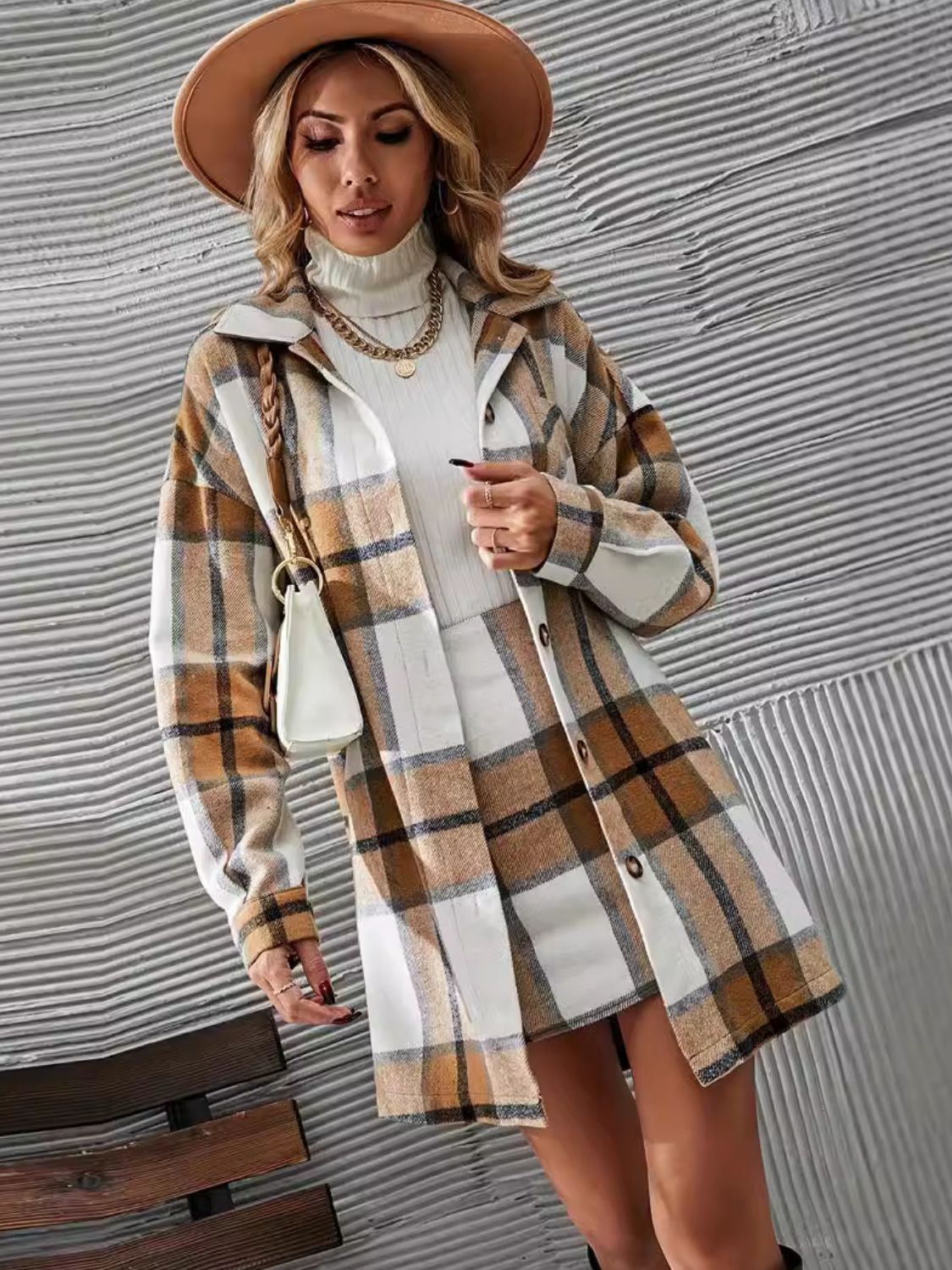 Plaid Button Up Long Sleeve Coat and Skirt Set-TOPS / DRESSES-[Adult]-[Female]-2022 Online Blue Zone Planet