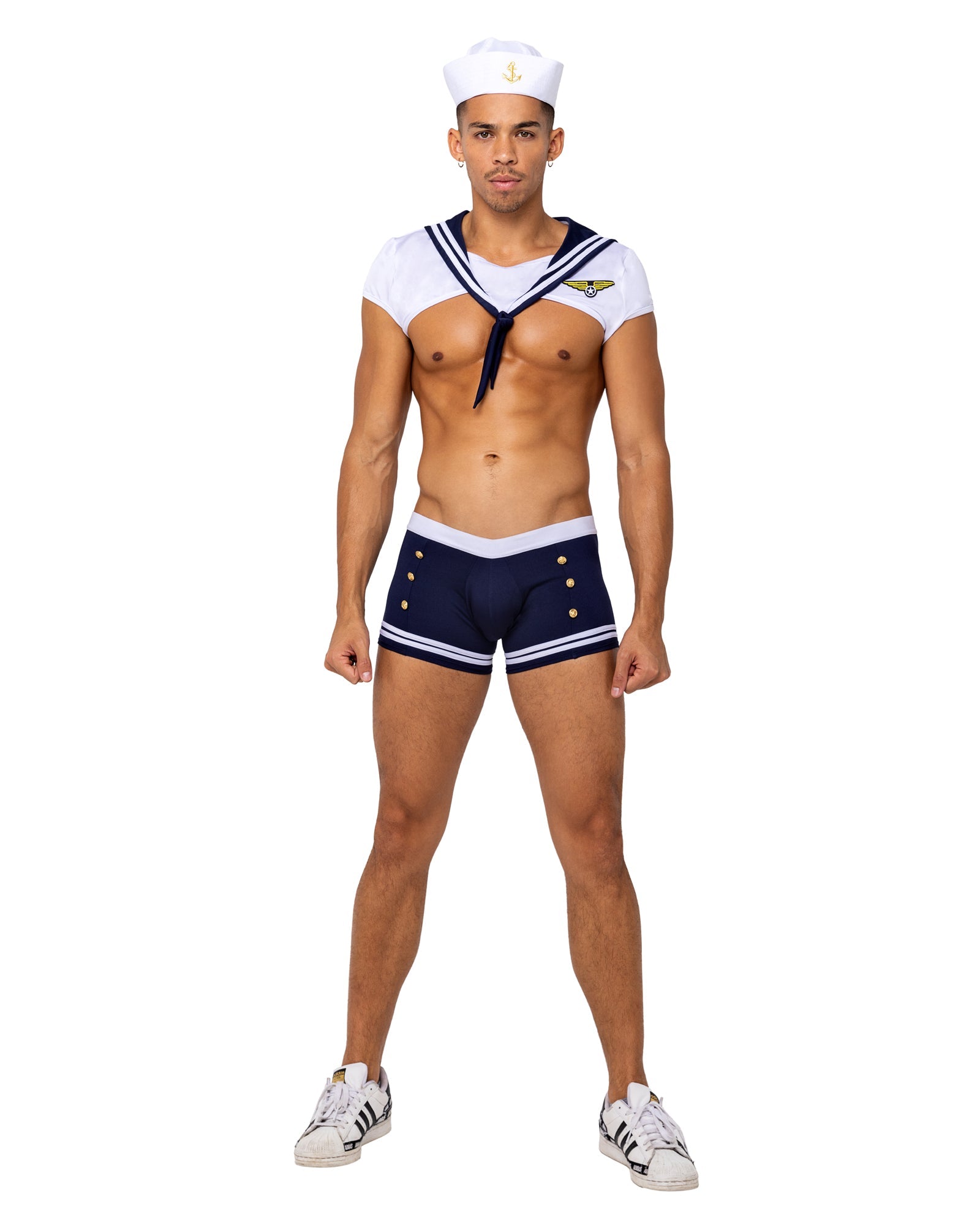 3 Piece Men���s Sailor Stud Halloween Costume-[Adult]-[Female]-White/Blue-S-2022 Online Blue Zone Planet