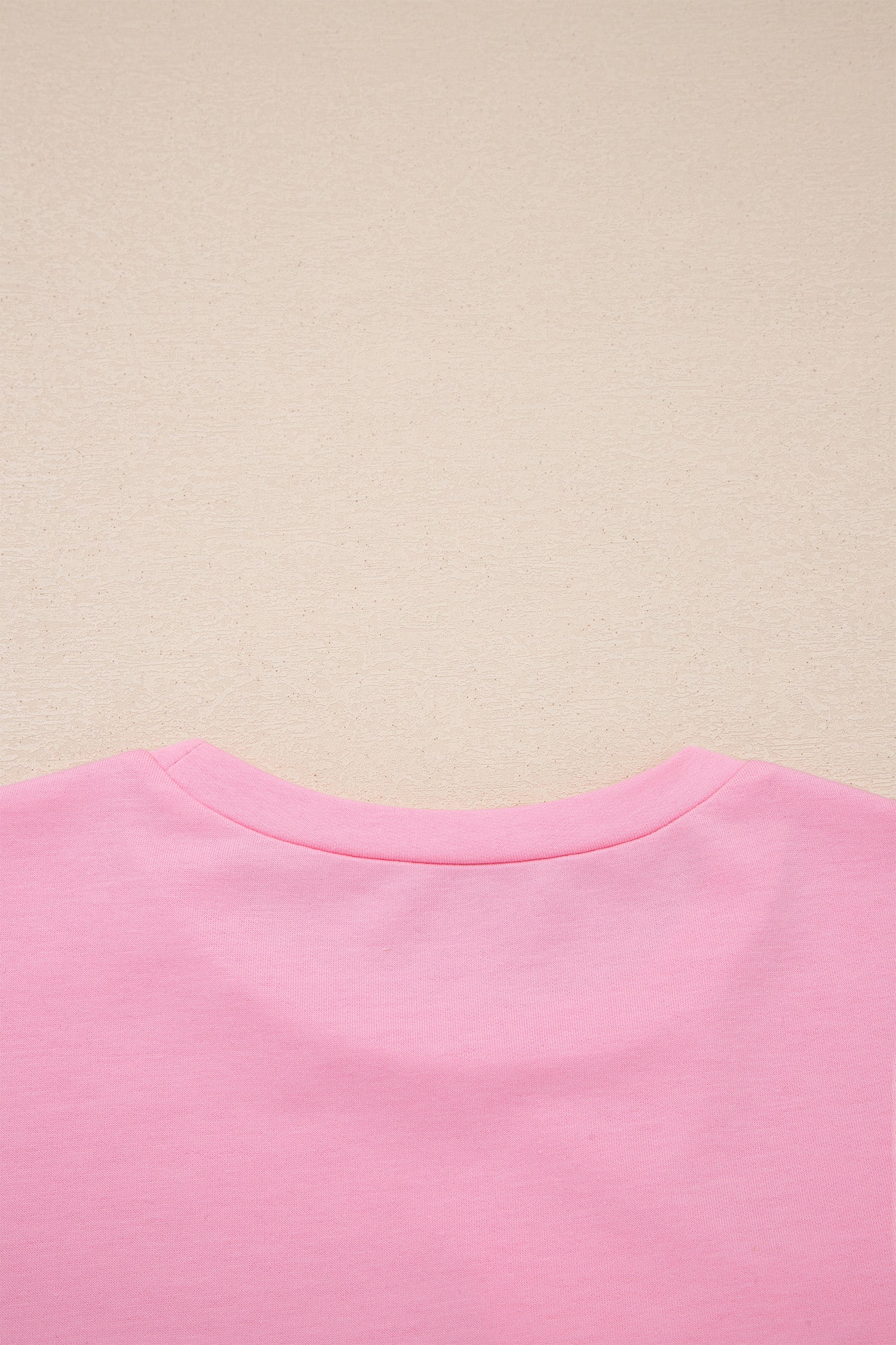 Pink Solid Color Raw Edge Bow Patch Loose T Shirt-Tops/Tops & Tees-[Adult]-[Female]-2022 Online Blue Zone Planet
