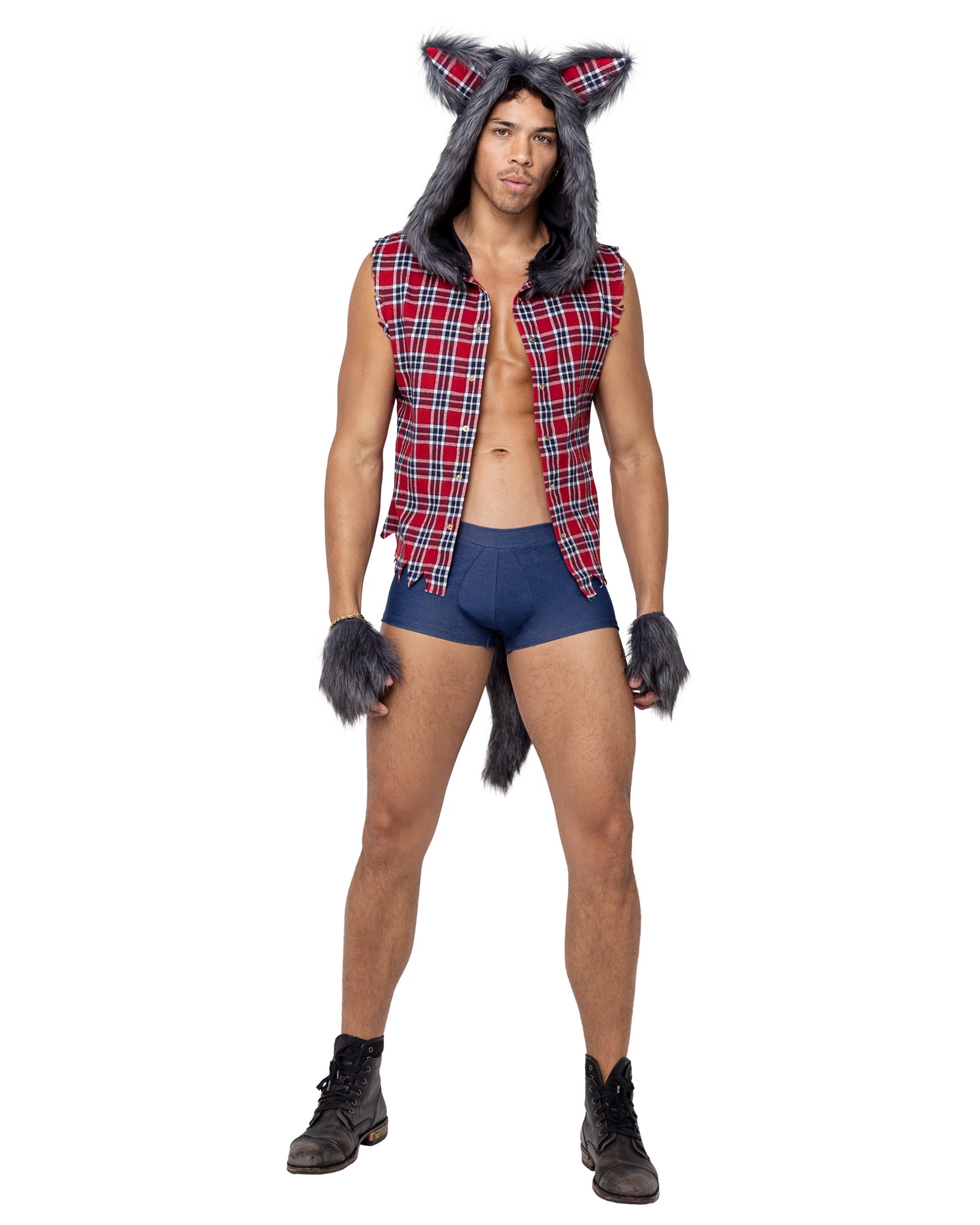 3 Piece Mens Full Moon Werewolf Halloween Costume-Tops / Dresses-[Adult]-[Female]-Red/Blue/Grey-S-2022 Online Blue Zone Planet