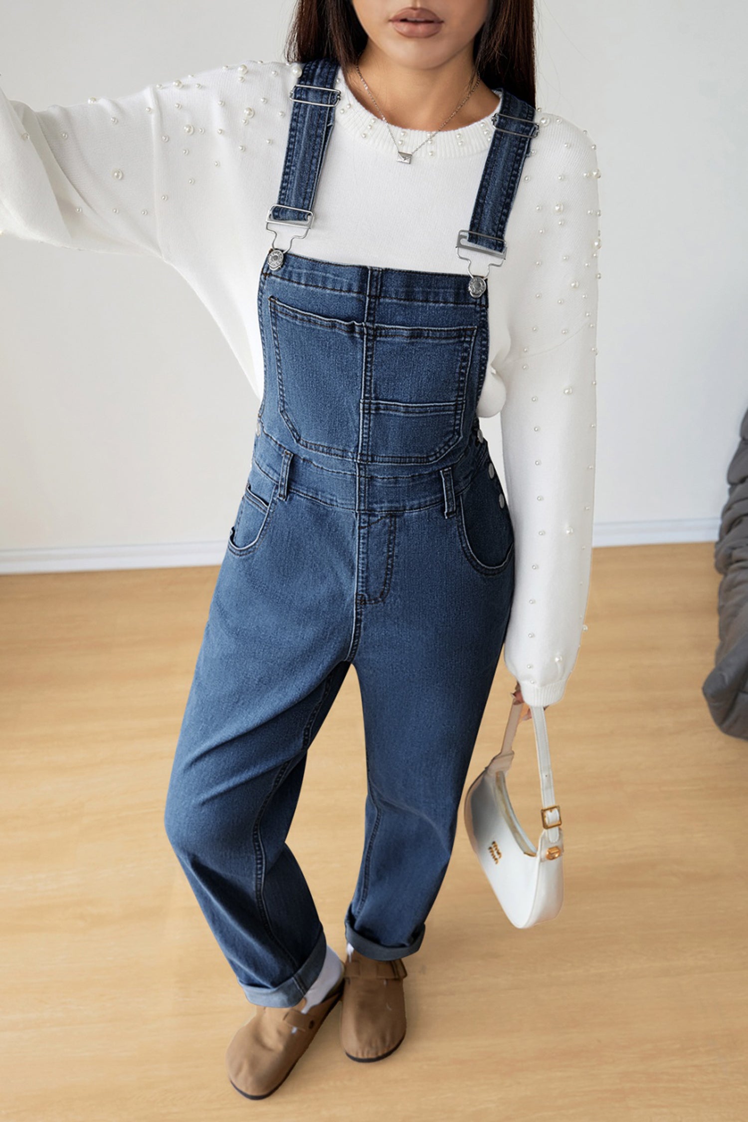 Dark Blue Retro Bib Pocket Buckle Straps Casual Denim Jumpsuit-Bottoms/Jumpsuits & Rompers-[Adult]-[Female]-2022 Online Blue Zone Planet
