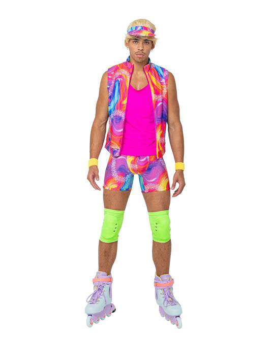 6 Piece Mens Retro Rollerblade Stud Halloween Costume-[Adult]-[Female]-Pink/Green/Multi-S-2022 Online Blue Zone Planet