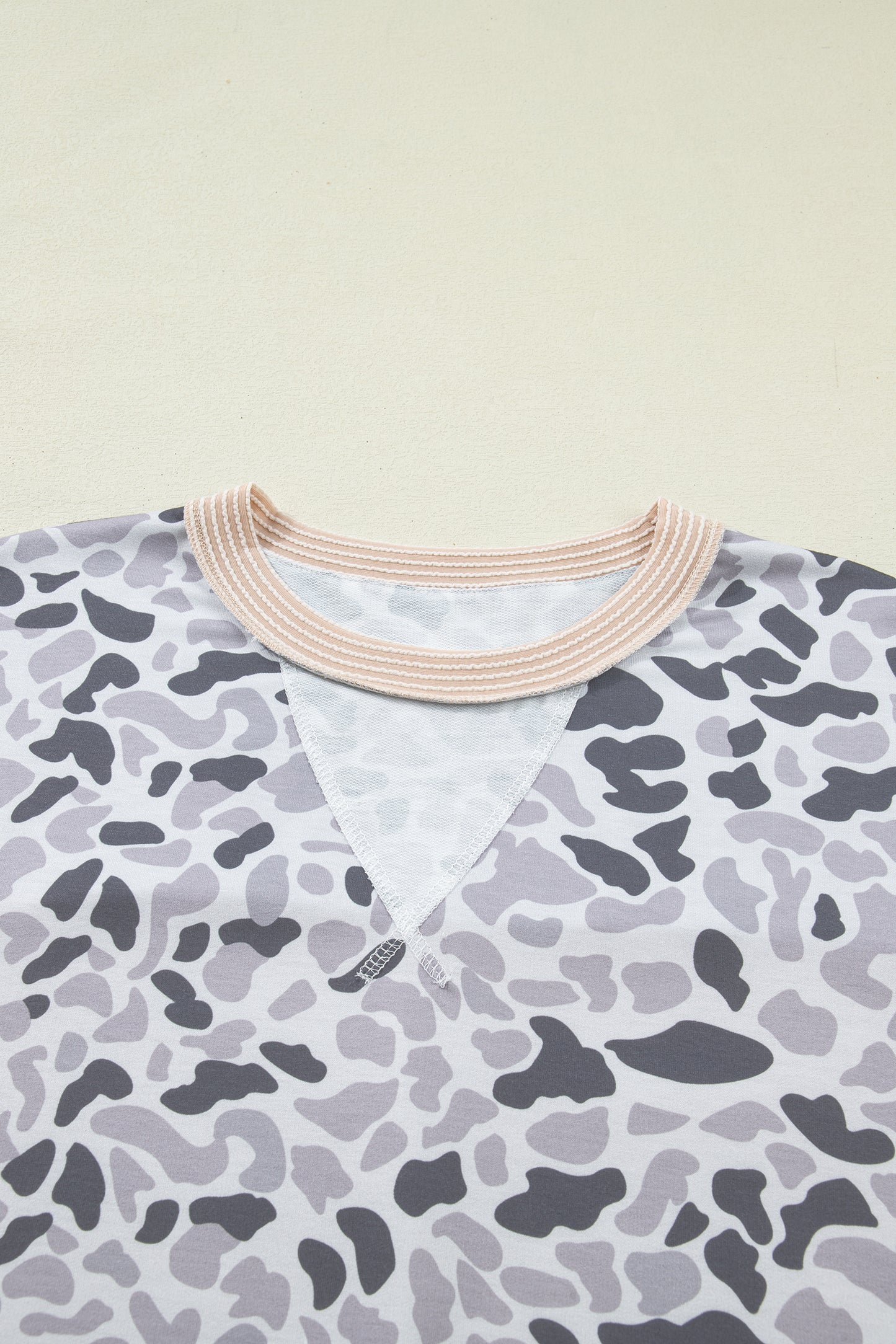 Gray Camouflage Print Twisted Ribbed Patchwork Casual T Shirt-Tops/Tops & Tees-[Adult]-[Female]-2022 Online Blue Zone Planet