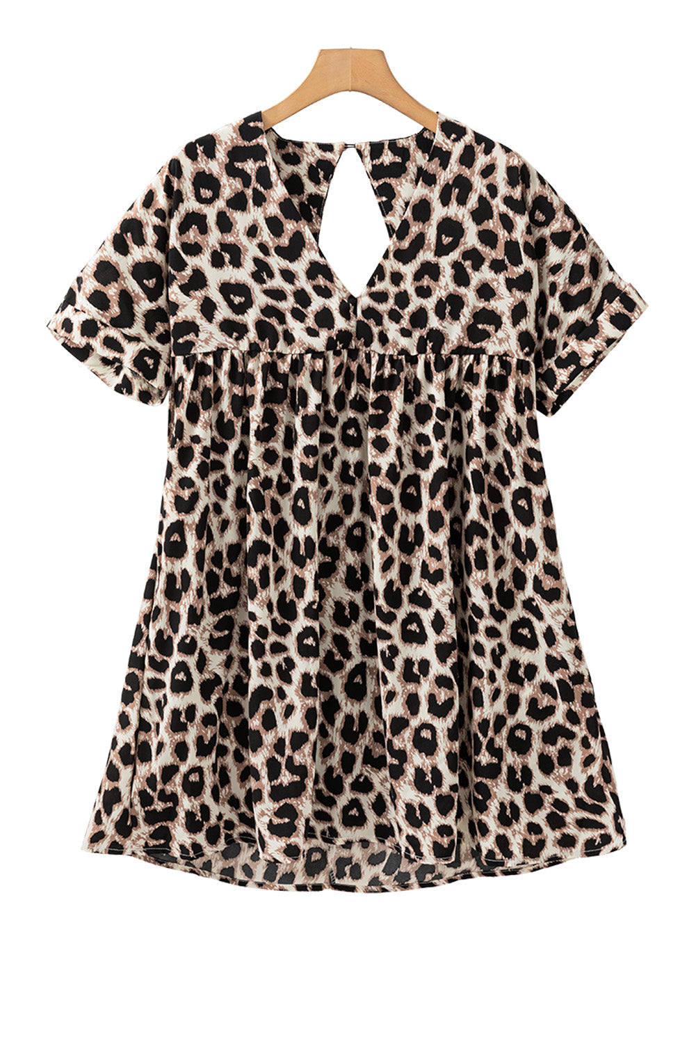 Khaki Cheetah Print Backless V Neck Loose Fit Mini Dress-TOPS / DRESSES-[Adult]-[Female]-2022 Online Blue Zone Planet