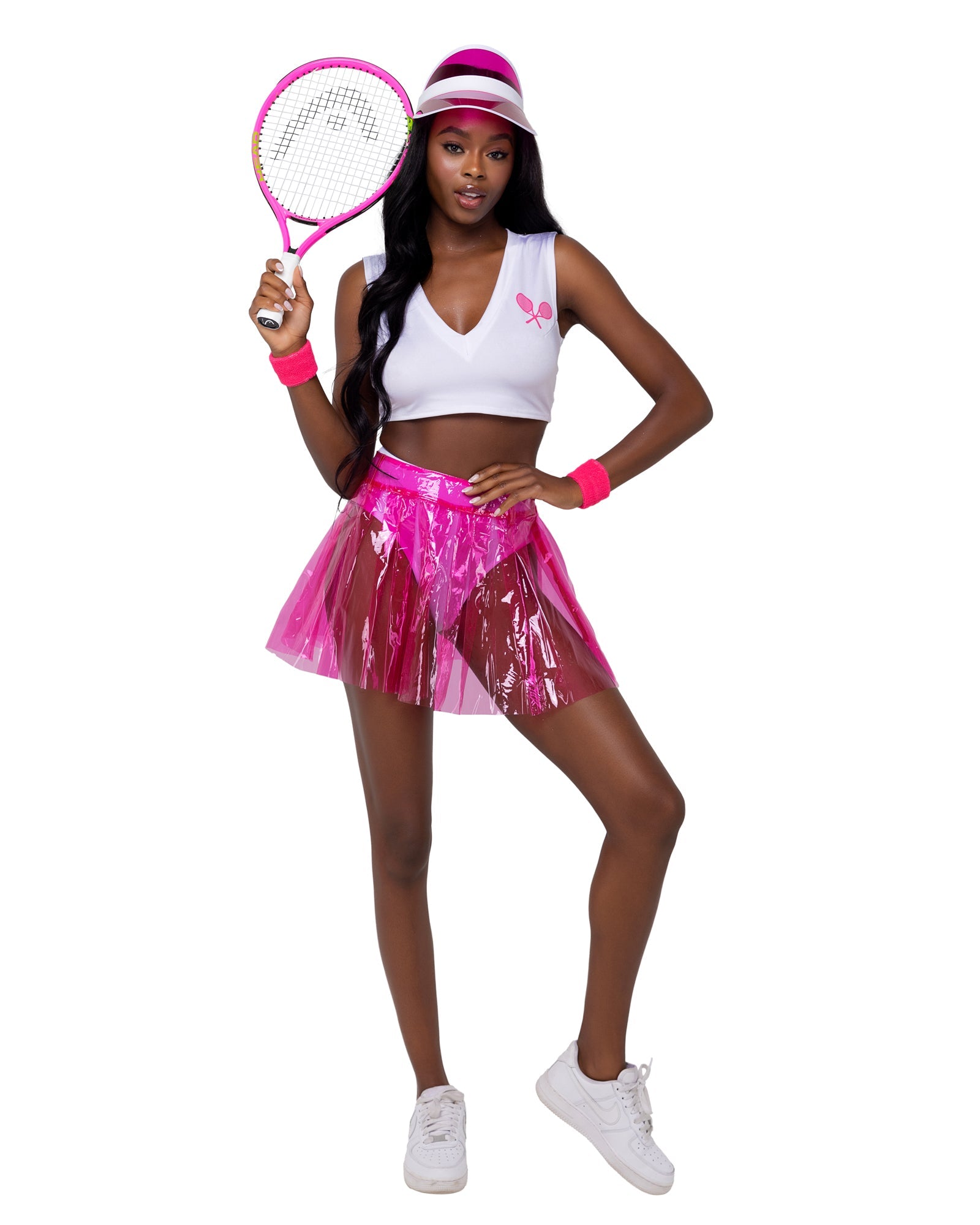 5 Piece Tennis Court Hottie Halloween Costume-[Adult]-[Female]-White/Pink-S-2022 Online Blue Zone Planet